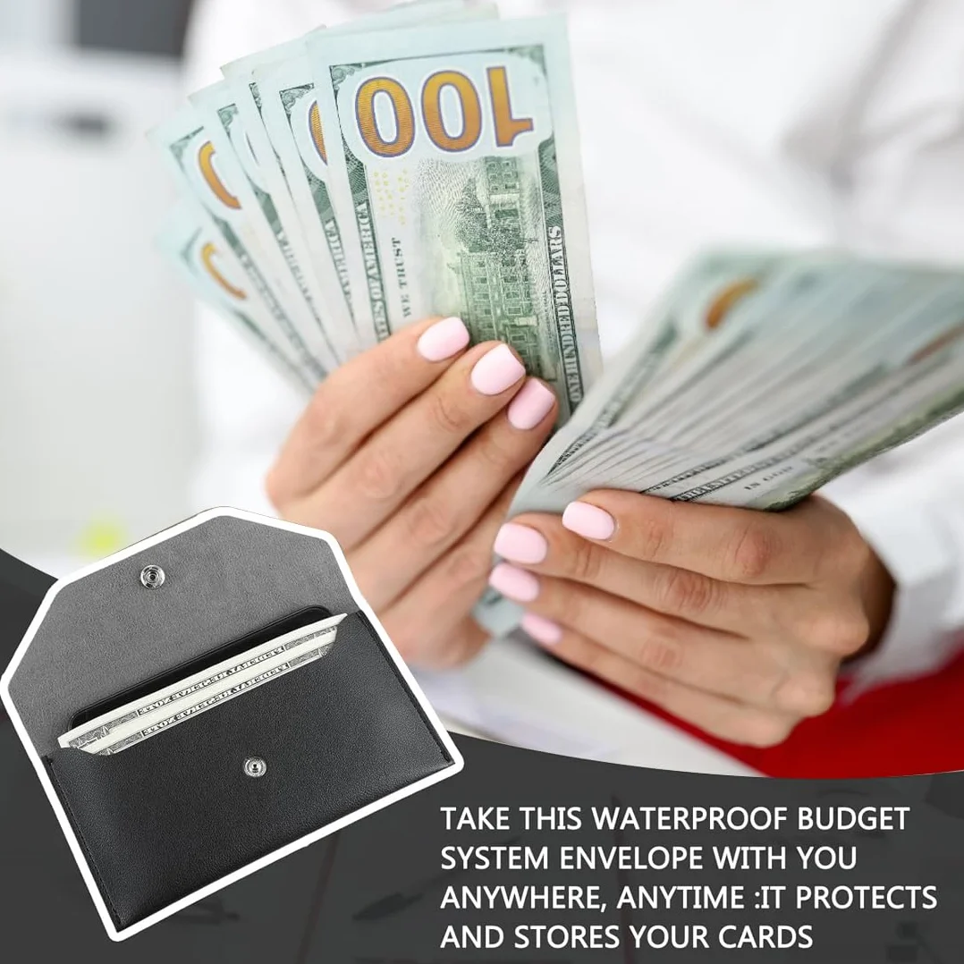 Enveloppe en Cuir pour Argent Réutilisable Portefeuille Rétro Noir