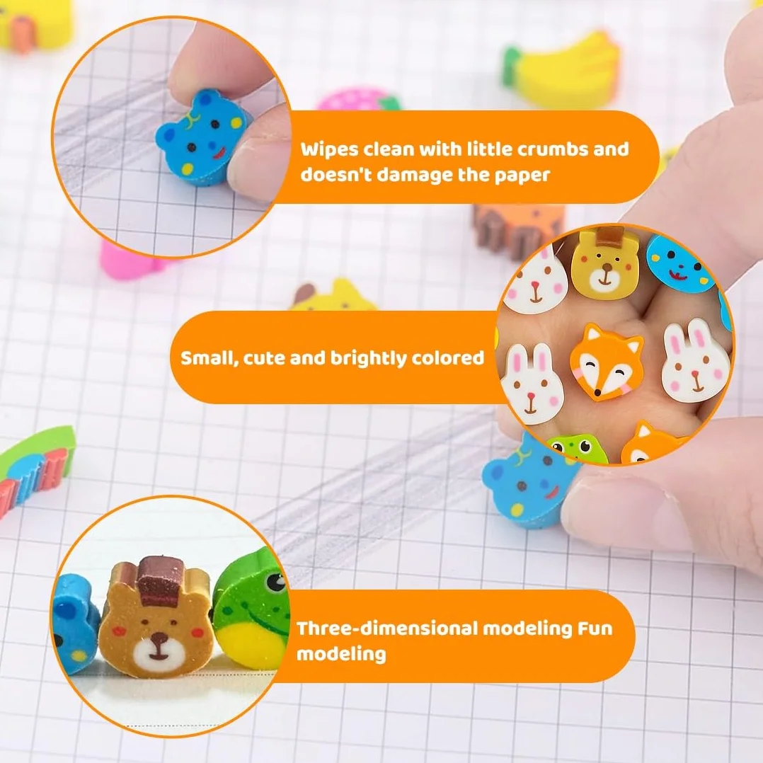 50 Pièces Gommes Animaux Mignons Effacer Crayons Dessin Animé Cadeaux Enfants