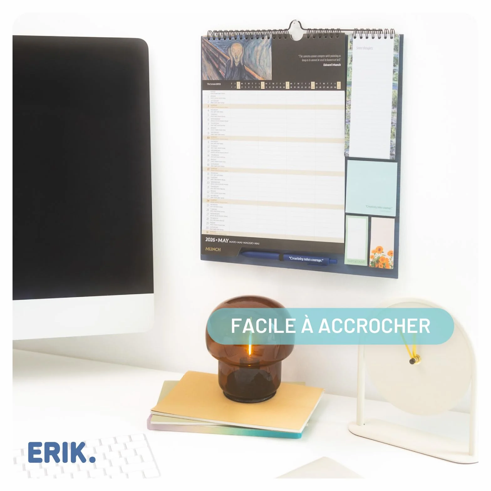 Grupo Erik Calendrier Art Planificateur Mensuel 16 mois Septembre 2025 à Décembre 2026 Familial avec Crochet