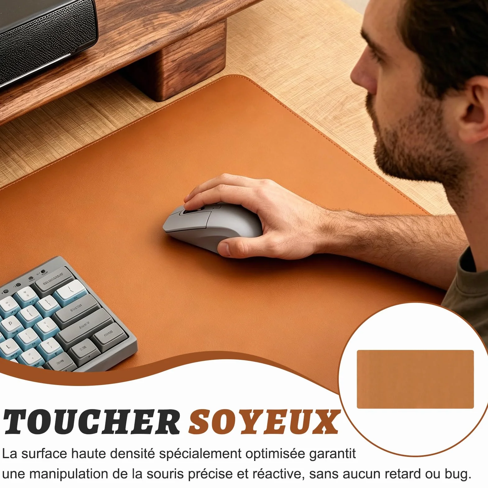 Tapis de Bureau Cuir PU Marron 90x40cm XXL – Sous-Main Antidérapant Imperméable, Protection Bureau