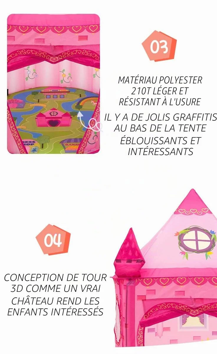 Tente Enfant Rose Château Princesse Maison de Jeu Intérieur Pliable