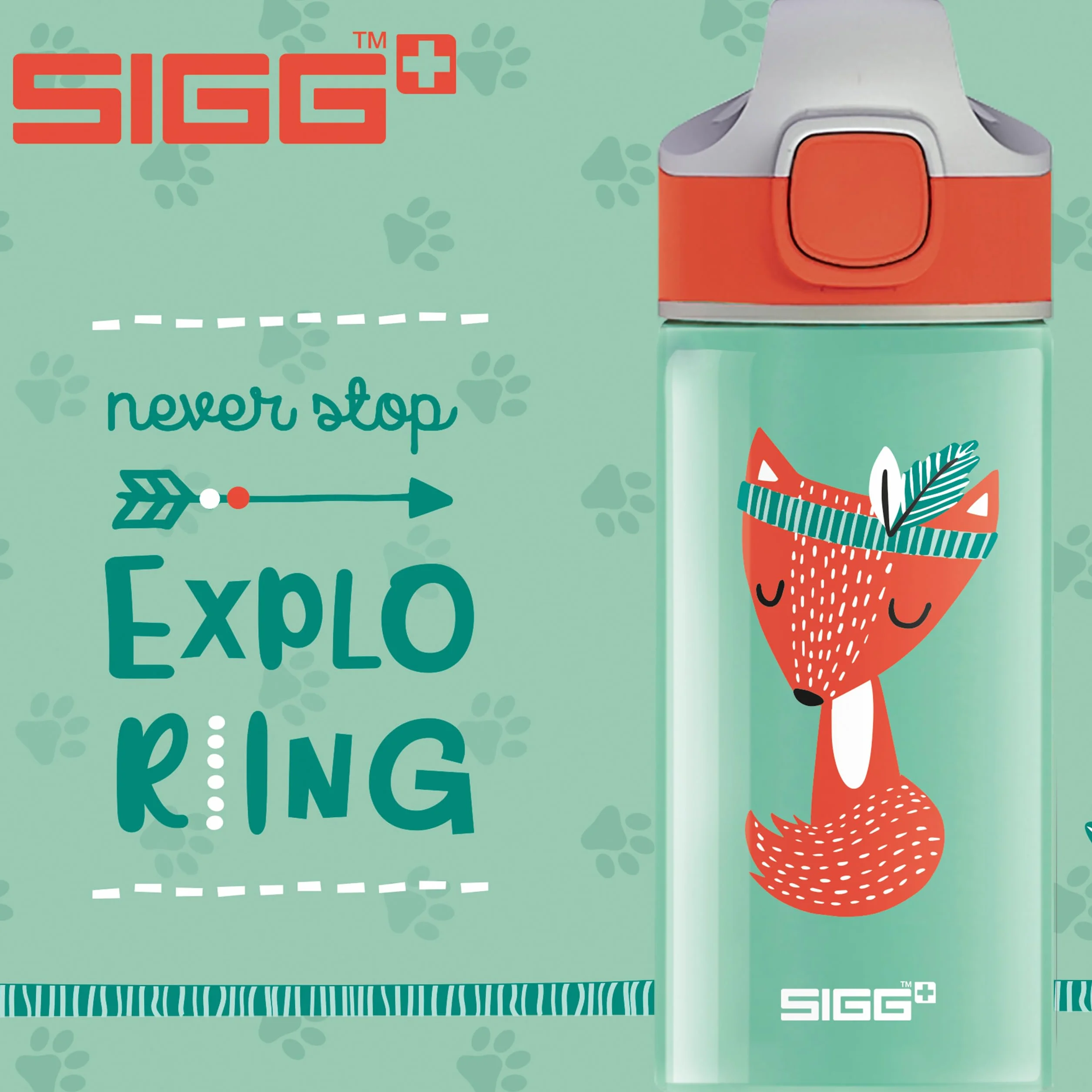 Sigg Gourde Enfant Aluminium Paille 0,4L Étanche Sans BPA Vert Motif Renard Indien