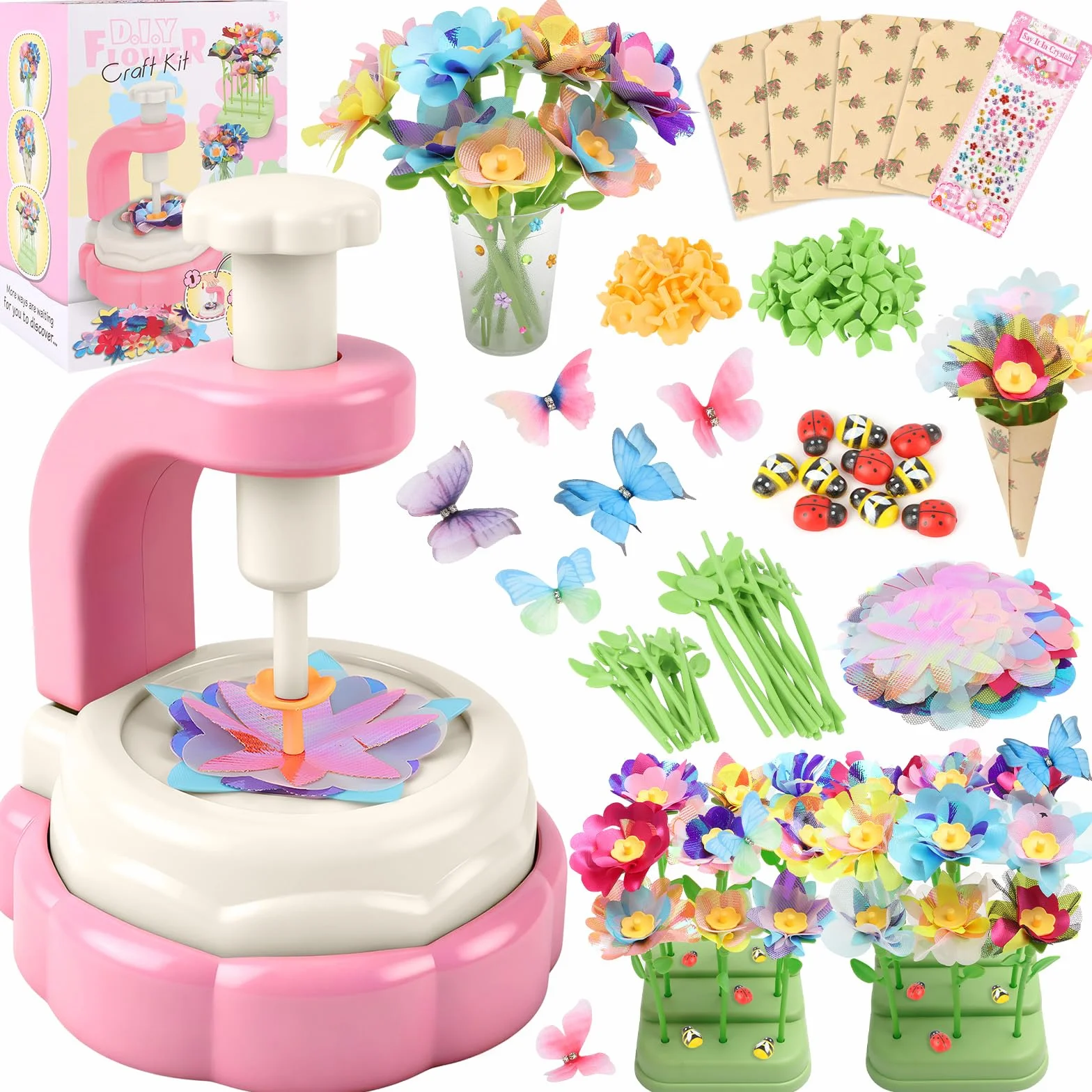 Kit Création Bouquet de Fleurs DIY, Activité Manuelle Enfant 3-10 Ans, Idée Cadeau Anniversaire Noël