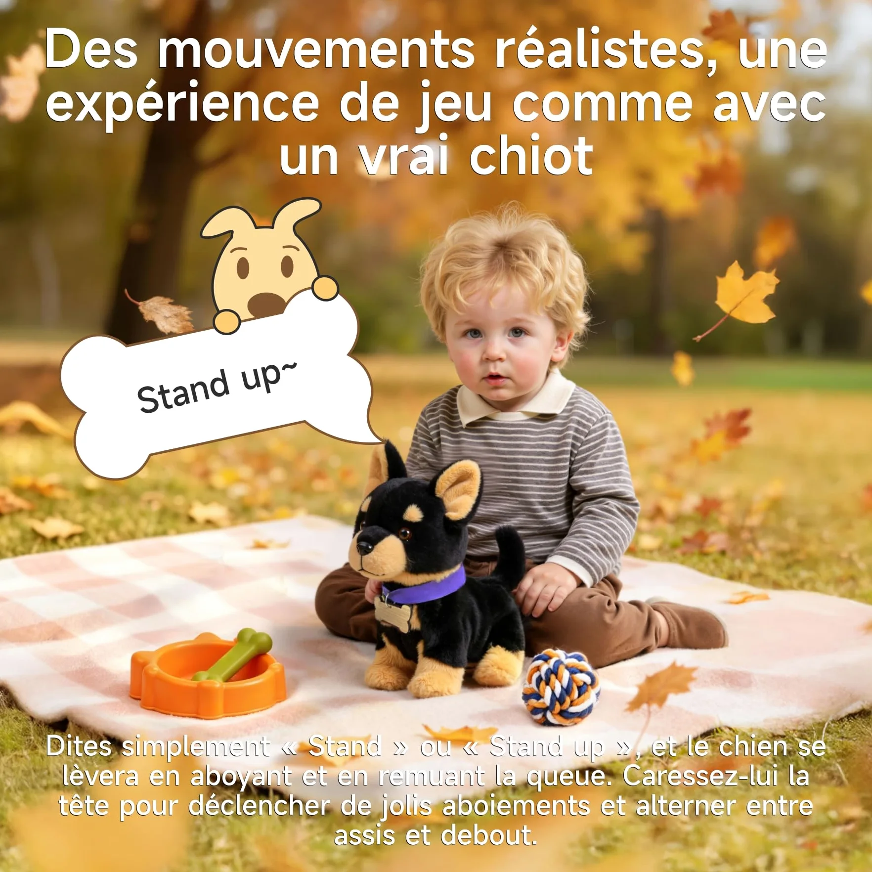 TUMAMA Kids Chien Jouets Qui Marche et Chante, Chiot en Peluche Enfants | Jouet qui marche et aboie , commandes vocales , remue la queue, hoche la tête, chante