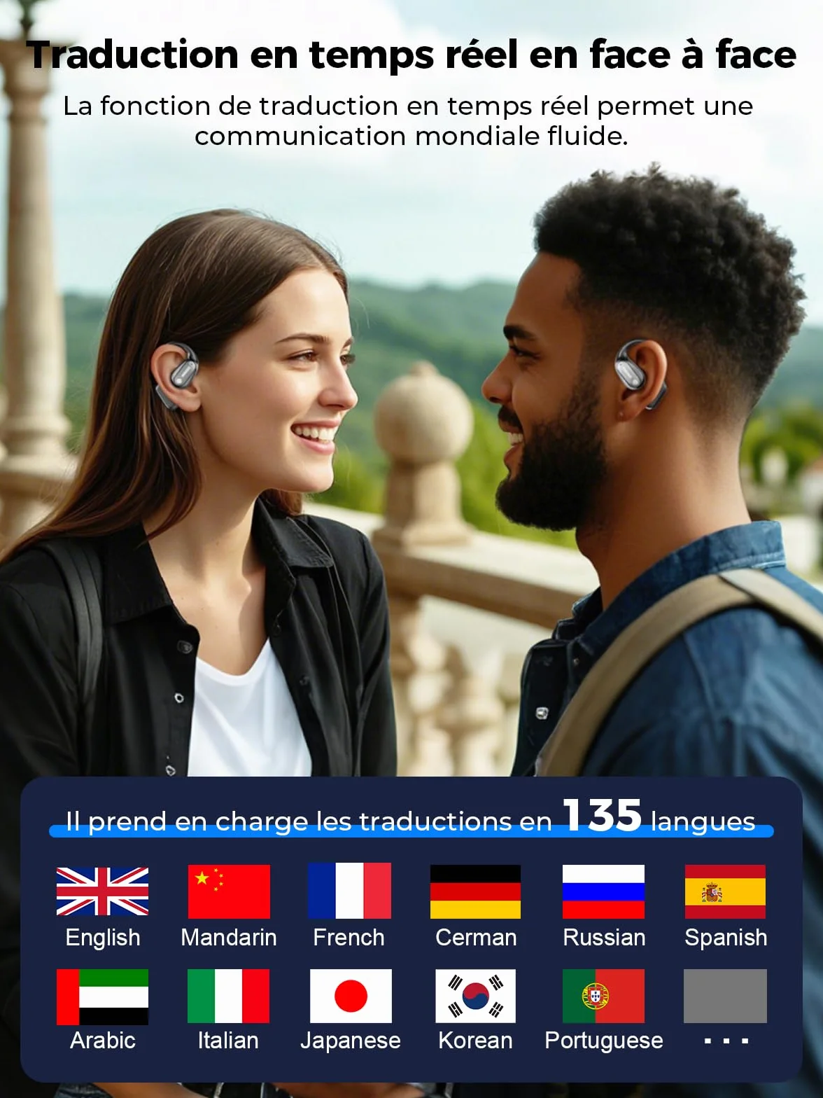 Ecouteur Traducteur instantané 3 en 1 MS190 Bluetooth 6.0 sans Fil 134 Langues Autonomie 60h