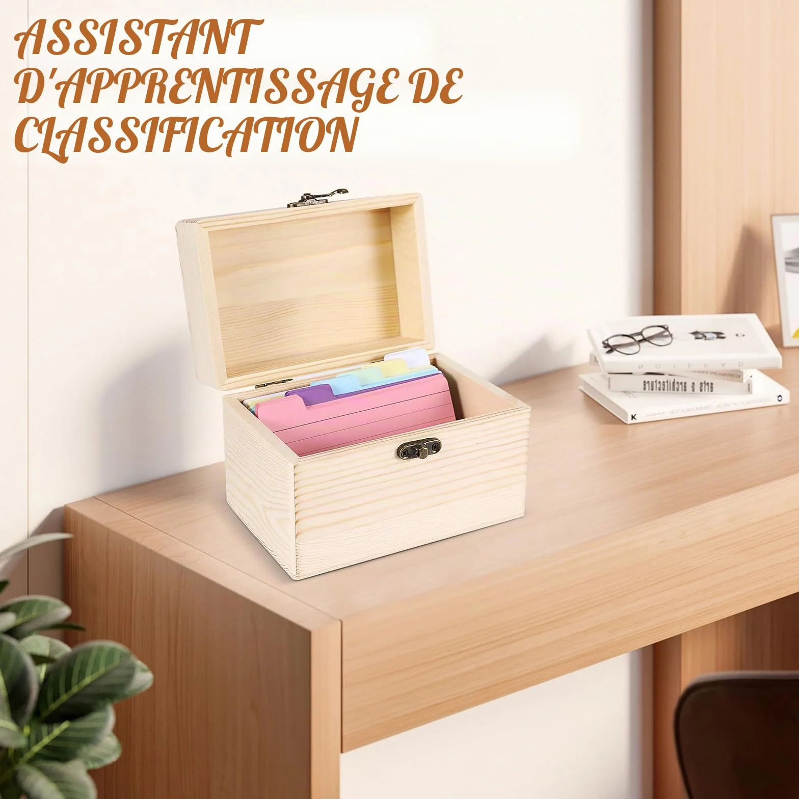 Boîte à Recettes en Bois 10,5x15 cm avec 150 Cartes, Organisateur de Cartes de Notes