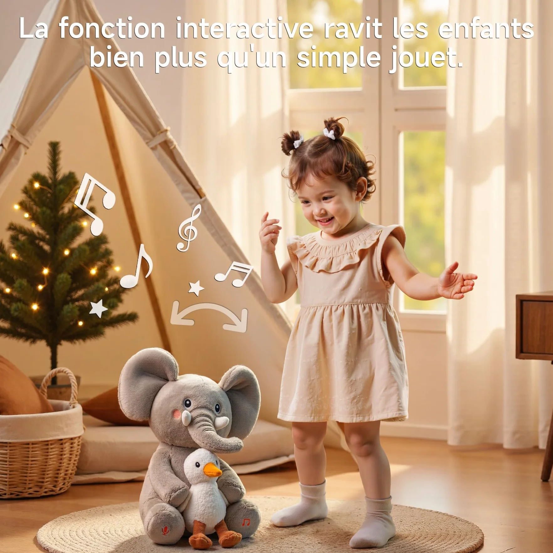 Peluche Animal Dansante et Repetante pour Bebe, Jouet Musical Interactif avec Enregistrement, Elephant Parlant, Jeux Animaux avec 6 Chansons