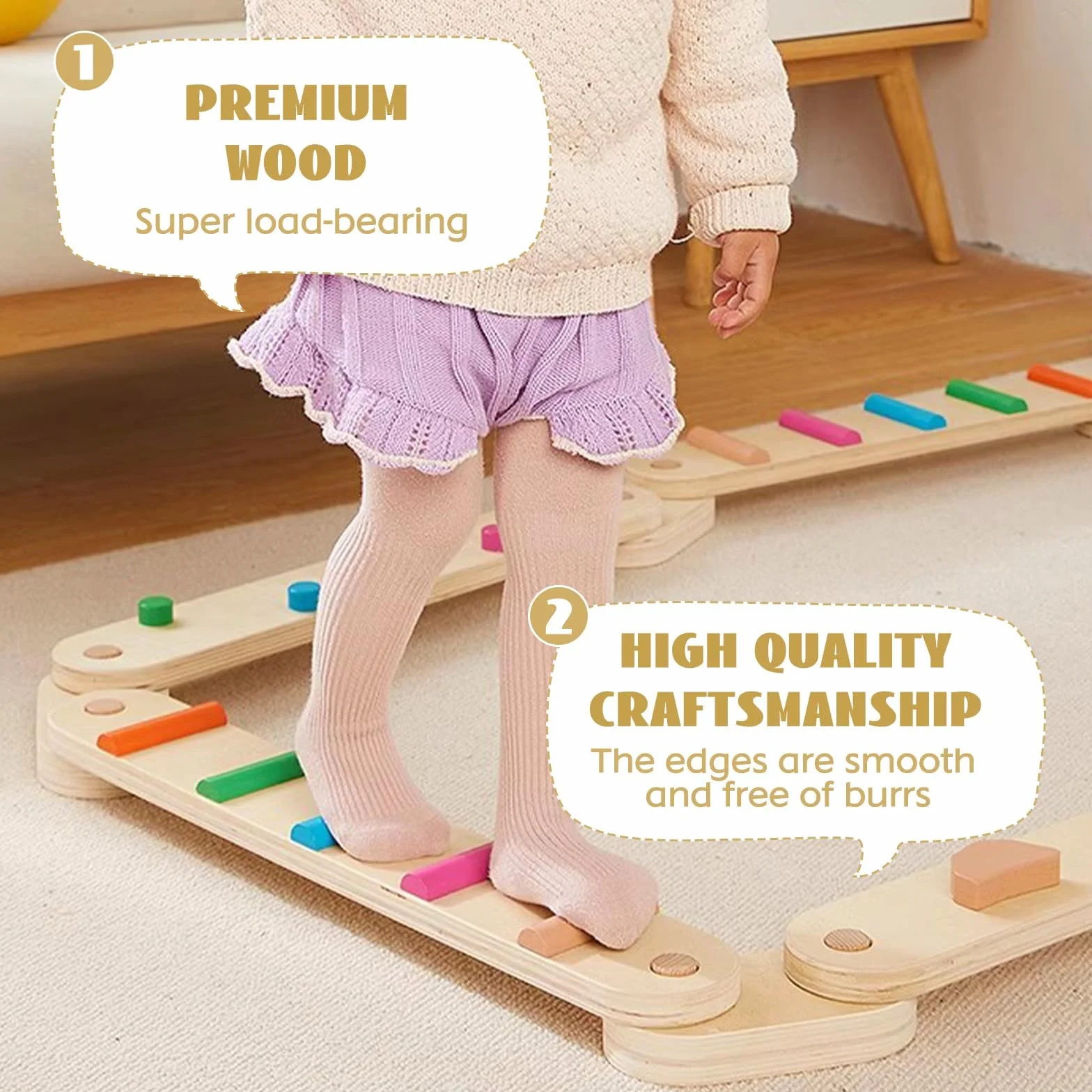 Poutre d'Équilibre en Bois pour Enfants Jouets Montessori Entraînement Intérieur Extérieur