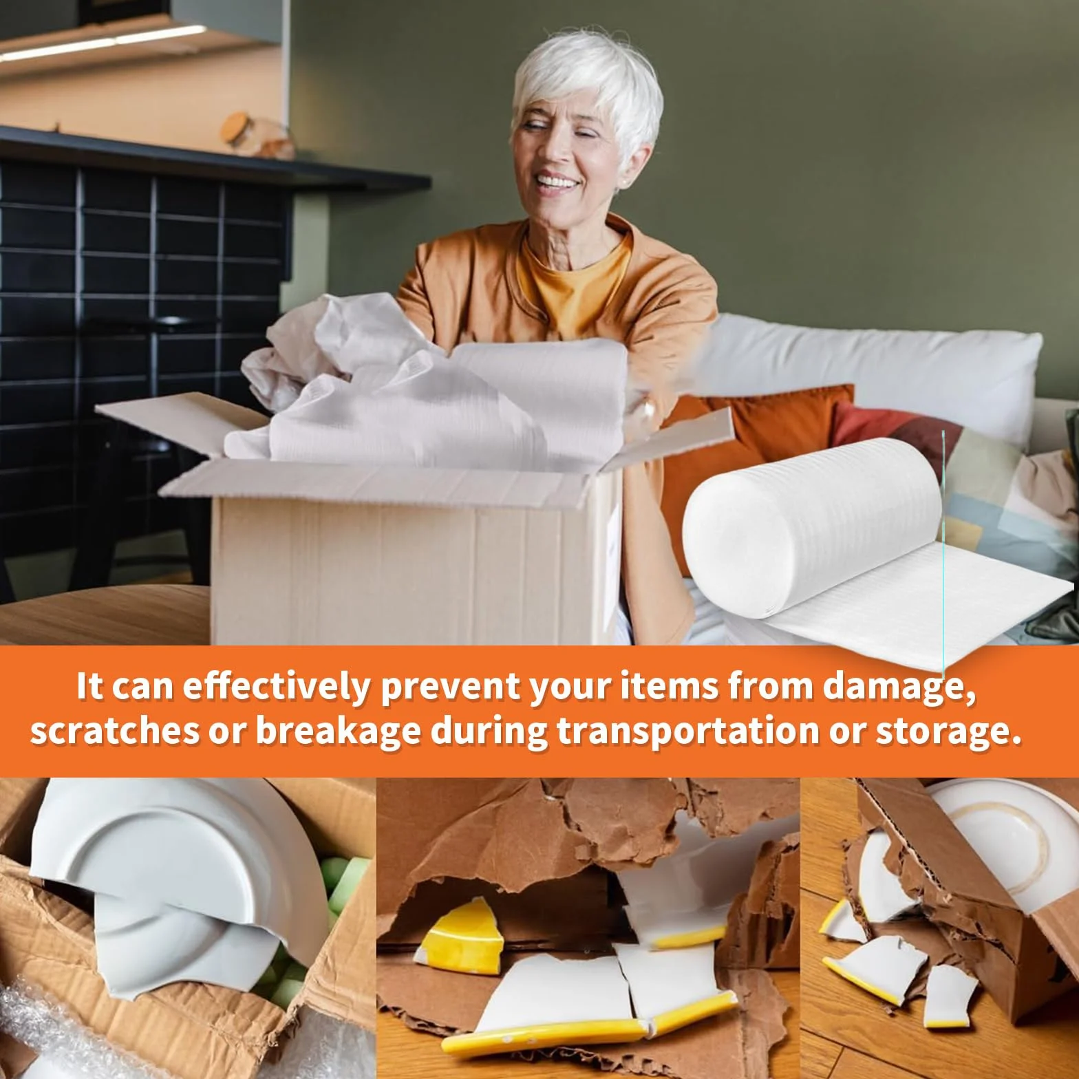 Papier Bulle Déménagement Carton Feuilles Mousse avec Étiquettes Vaisselle Plats Assiettes Verres Emballage 30cm x 20m