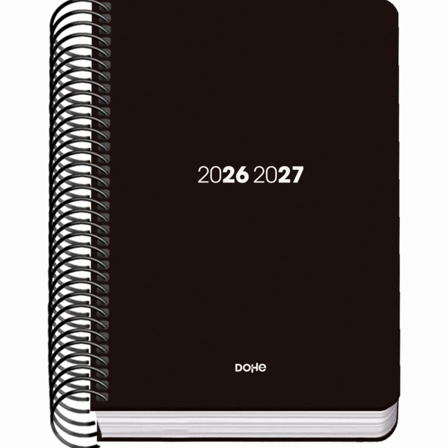 Agenda Scolaire 2026 2027 A6 12x17 cm Couverture Flexible Plastique Rigide Reliure Spirale Espagnol Anglais Noir