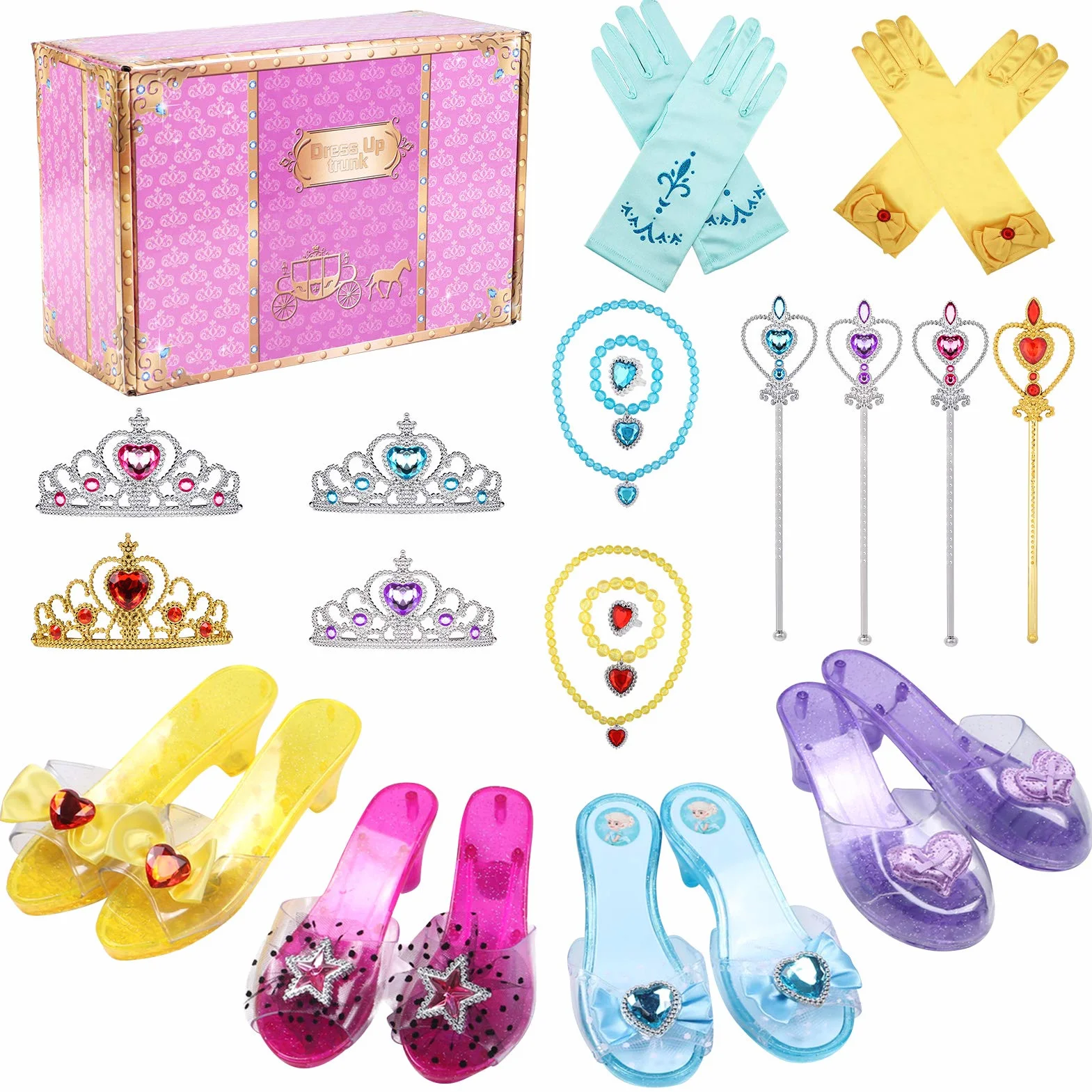 Tacobear Princesse Déguisement Accessoires Chaussure Collier Diadème Gants Baguette Bracelet Anneau Elsa Belle Raiponce Aurore Bijoux Filles Carnaval