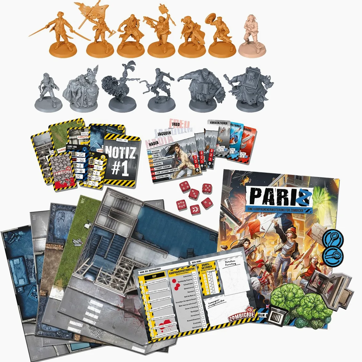 Asmodee, Zombicide 2ème édition - PariZ Version Allemande - Extension de Jeu de connaisseurs pour 1 à 6 Joueurs à partir de 14 Ans - Dungeon Crawler coopératif avec 60 Minutes de Temps de Jeu