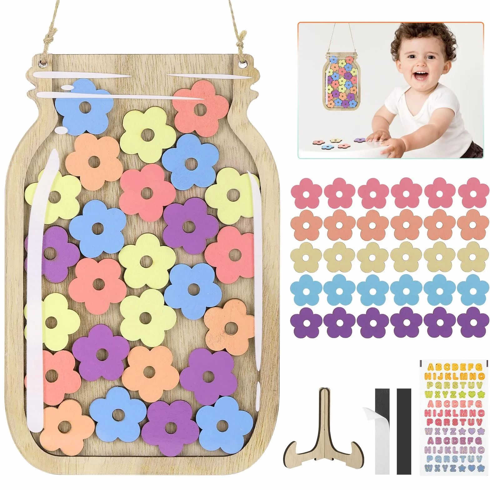 JIANTA Bocal de Récompense Enfants Magnétique Tableau Comportement Classe Reward Jar 30 Fleurs