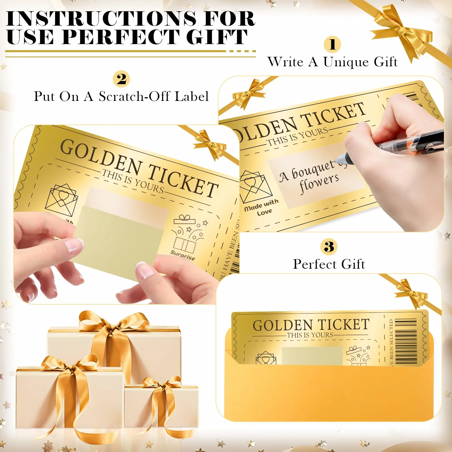 Carte À Gratter Personnalisable Golden Ticket 6 Set Avec Enveloppe