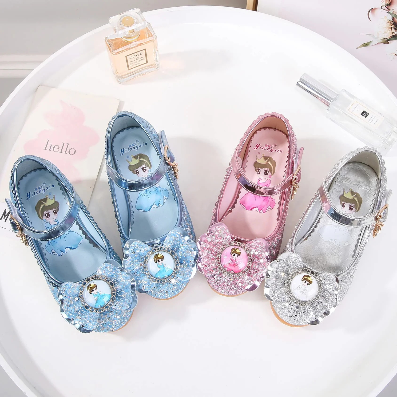 Chaussures Princesse Bout Fermé Talons Antidérapant Paillettes Déguisement Carnaval