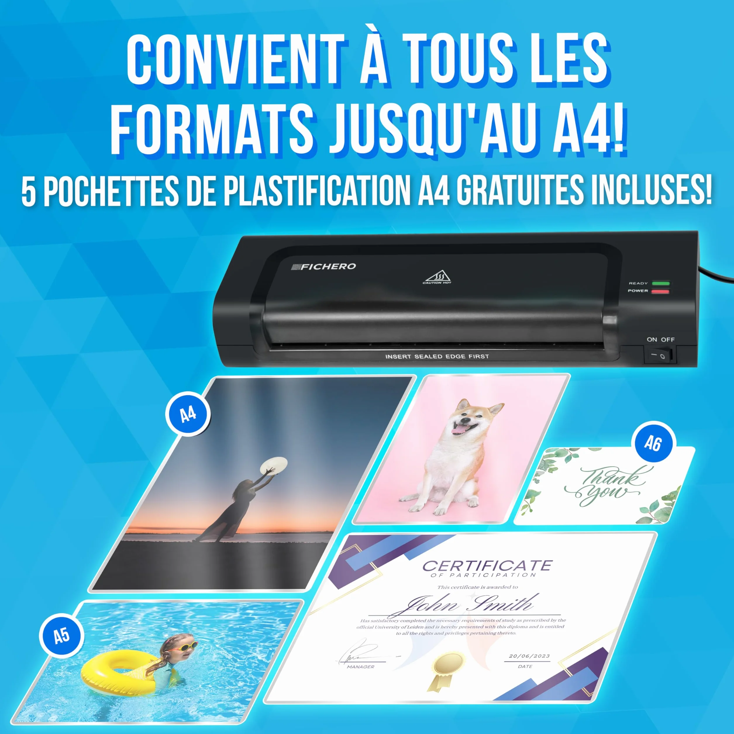 Silvergear Plastifieuse A4 A5 A6 Rapide avec 5 Films de Plastification pour Maison Bureau Ecole