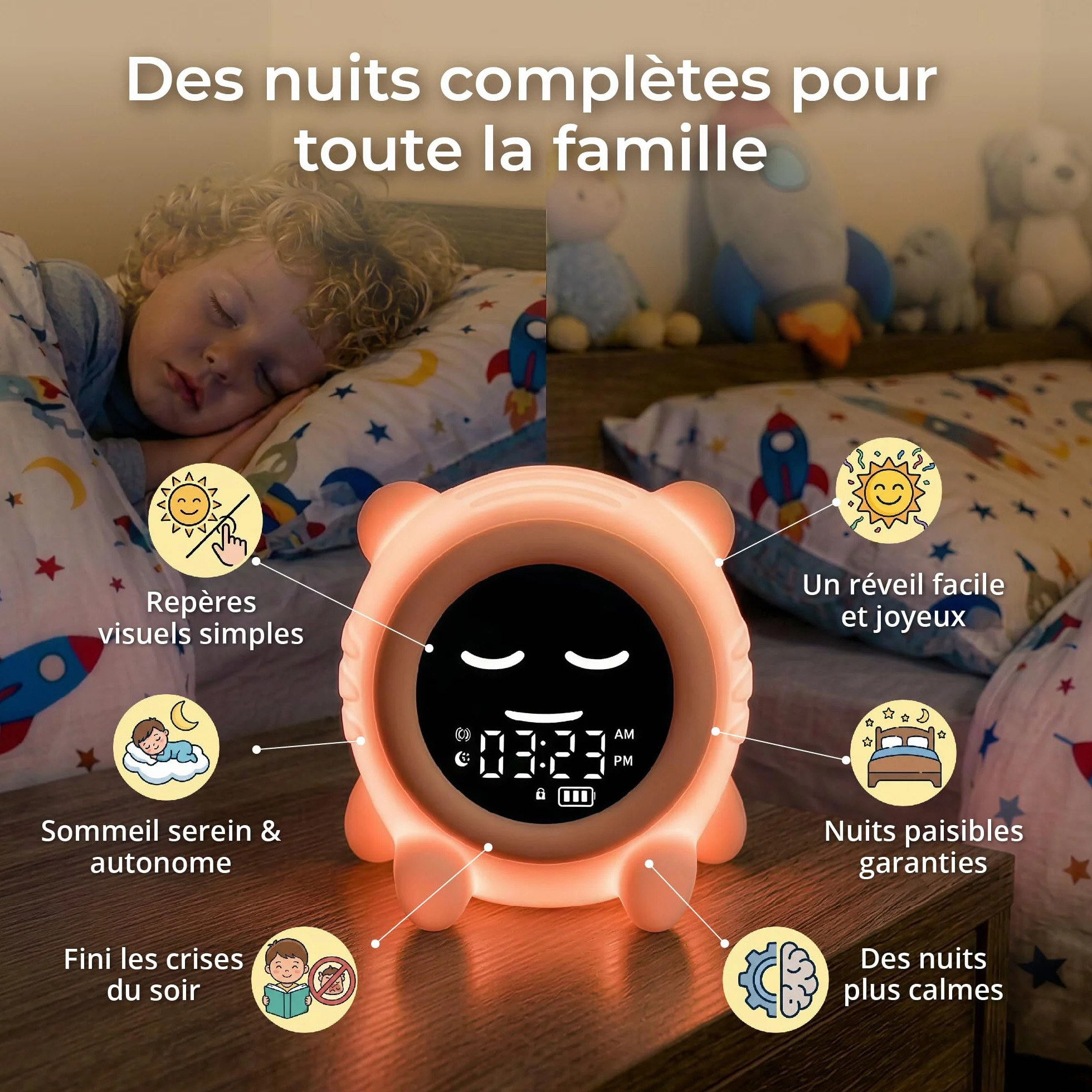 ANTIKOLOR Reveil Enfant éducatif Jour Nuit - Horloge Apprentissage Fille et Garcon - veilleuse bébé - dés 3 Ans