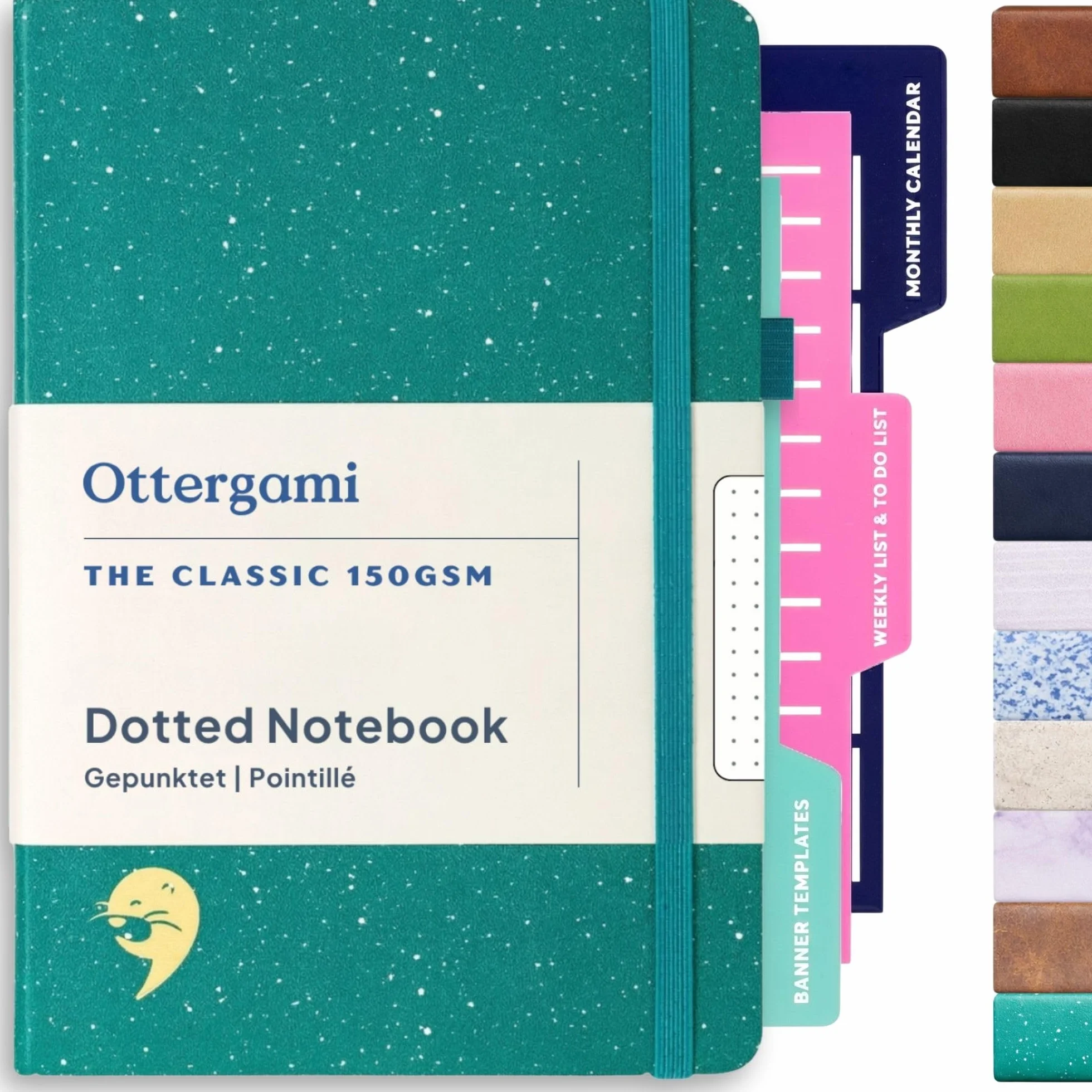 Ottergami The Classic Carnet A5 Vert Moucheté Bullet Pointillé Journal 150gsm Papier Dotted Notebook Relié Cartonné 192pg