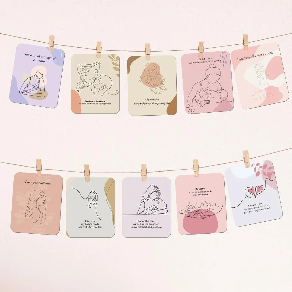 Cartes d'affirmation pour nouvelle maman - Lot de 45 - Cadeau fête des mères - Messages d'autonomisation - Essentiels post-partum