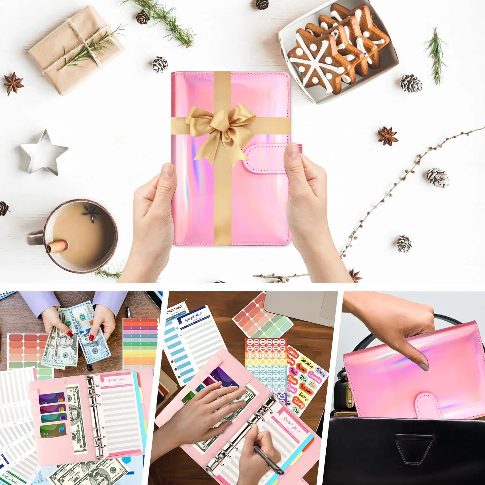 LTZGO Budget Planner Classeur A6 Cuir PU Organisateur Budget 8 Pochettes 40 Tableaux Rose
