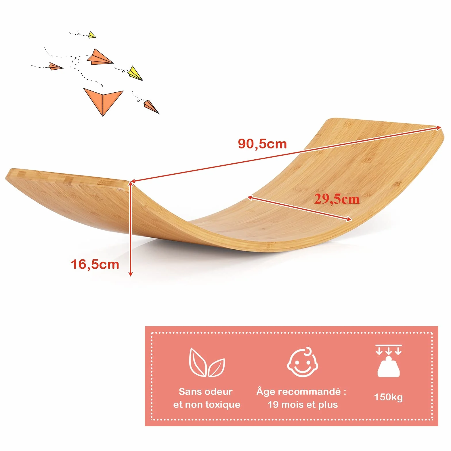 COSTWAY 6 en 1 Planche d'Équilibre Enfant en Bois, Balance Board Incurvé, Charge 150kg, 90,5 x 29,5cm