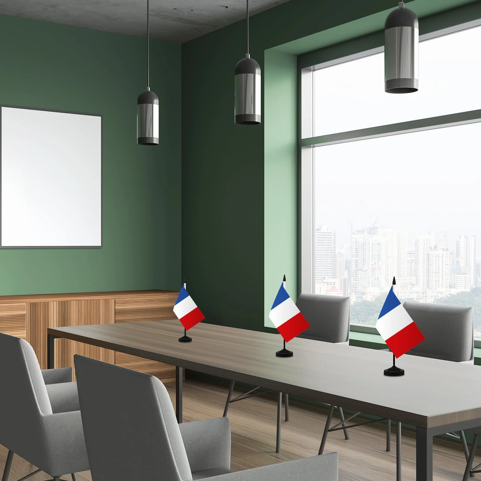Ensemble de Drapeau Français de Table 21 x 14 CM avec Hampe et Socle 2 Pièces