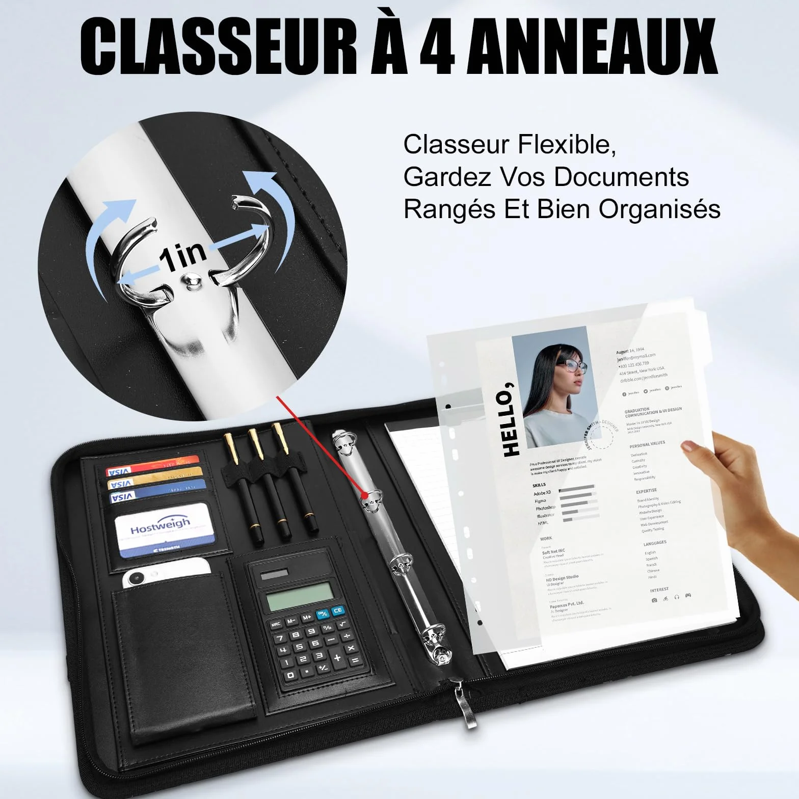 Leathario Porte Documents A4 Portfolio avec Stylo et 5 Intercalaires 10 Pochettes Padfolio Poignée Magnétique