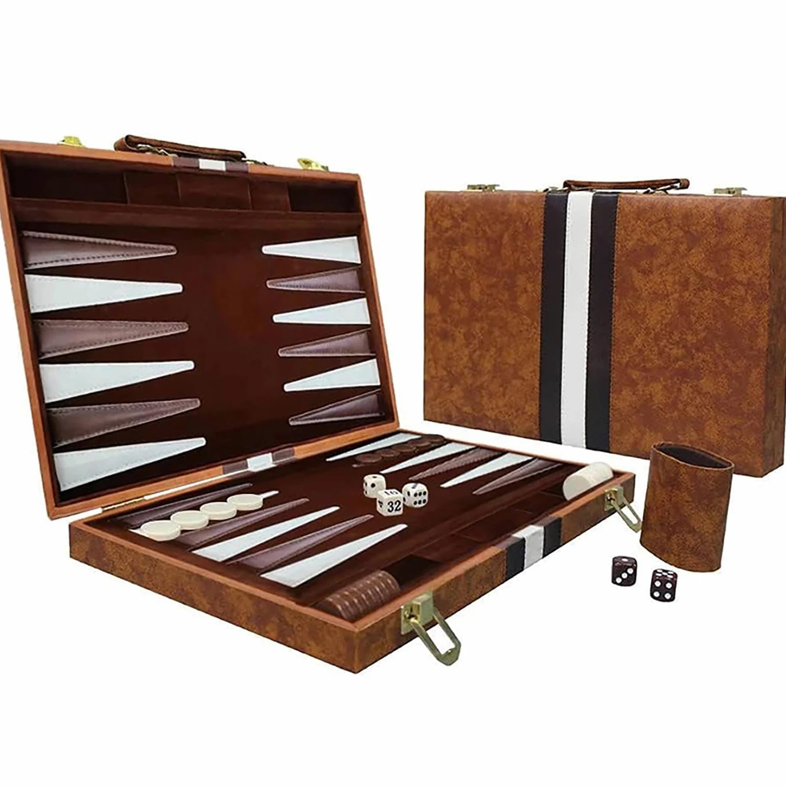Jeu de backgammon 28 cm avec étui en cuir, intérieur en feutre, jeu portable | Planche pliante classique, design de voyage, surface de jeu durable, emballage prêt à offrir, MDF avec placage en bois