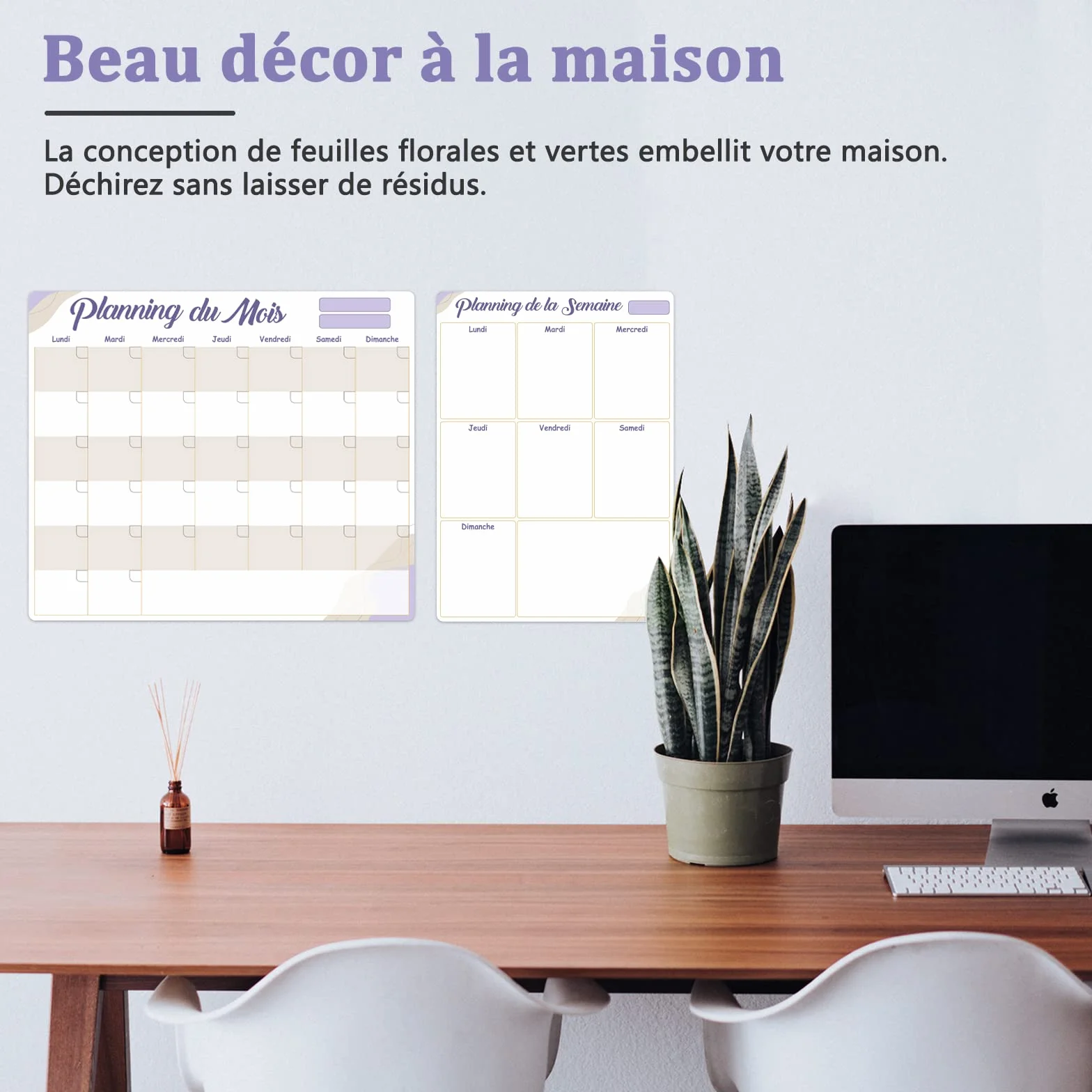Tableaux Blancs Calendrier Effaçable à Sec Lot de 2 – Mensuel + Semainier avec 4 Marqueurs – Adhésif Non Magnétique pour Réfrigérateur Inox, Mur, Verre, Bois