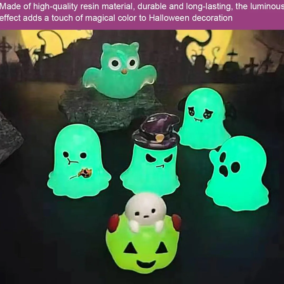 Lot de 12 Miniatures lumineuses d'Halloween, figurines en résine Citrouilles et crânes qui brillent dans l'obscurité