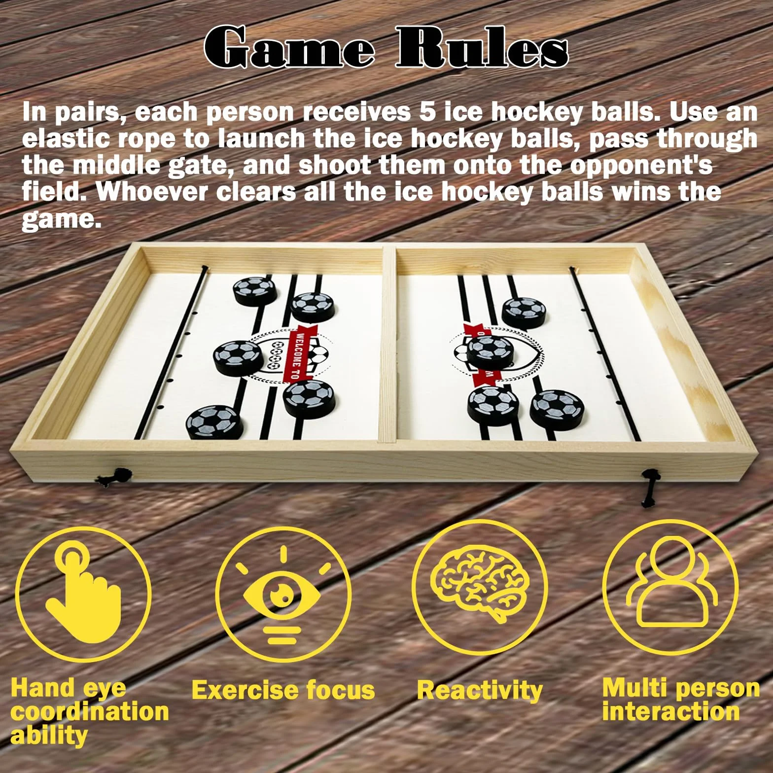 Jeu de Palet Bois Sling Puck Rapide pour Enfant, Jeu de Société avec 1 Échiquier et 20 Pièces, Football