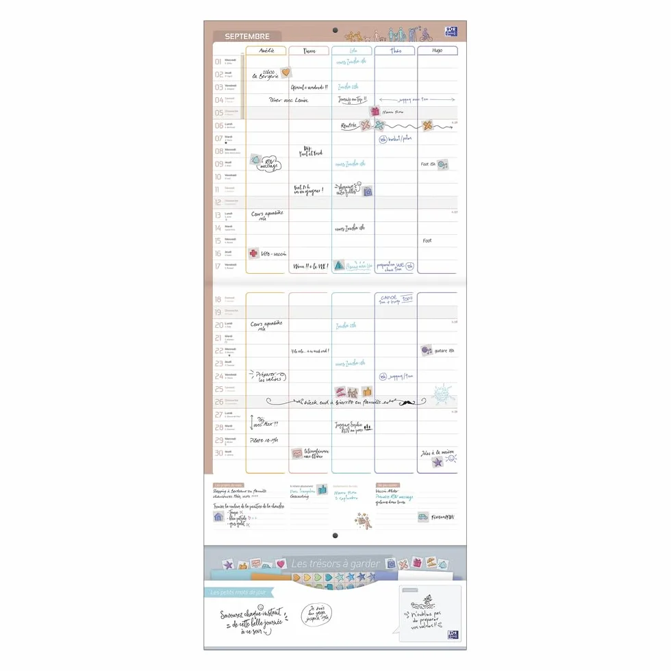 Calendrier Oxford Famille Scolaire 16 Mois 30x30cm 2025-2026 Bleu