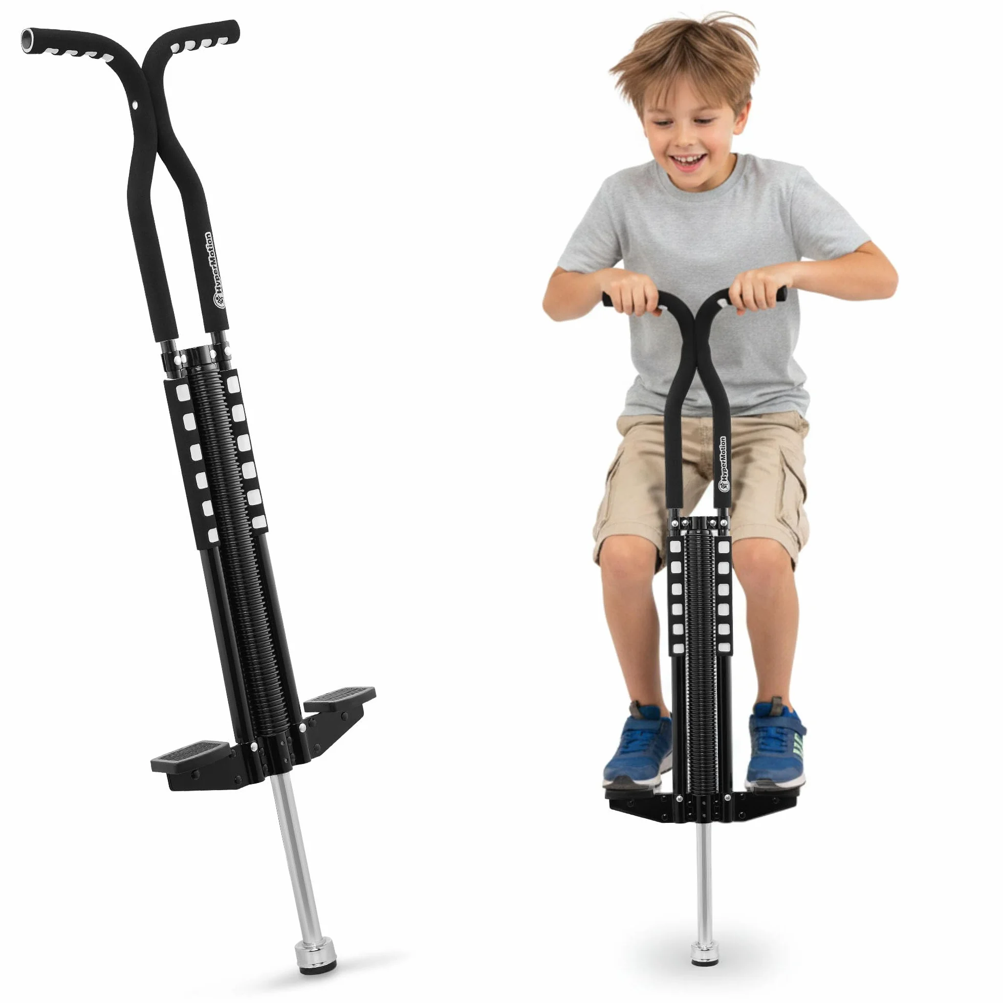 HyperMotion POGO Bâton Sauteur Jeunes 9-14 Ans Appareil Entraînement 50 kg Structure Légère 2,35 kg Mécanisme Ressort Noir