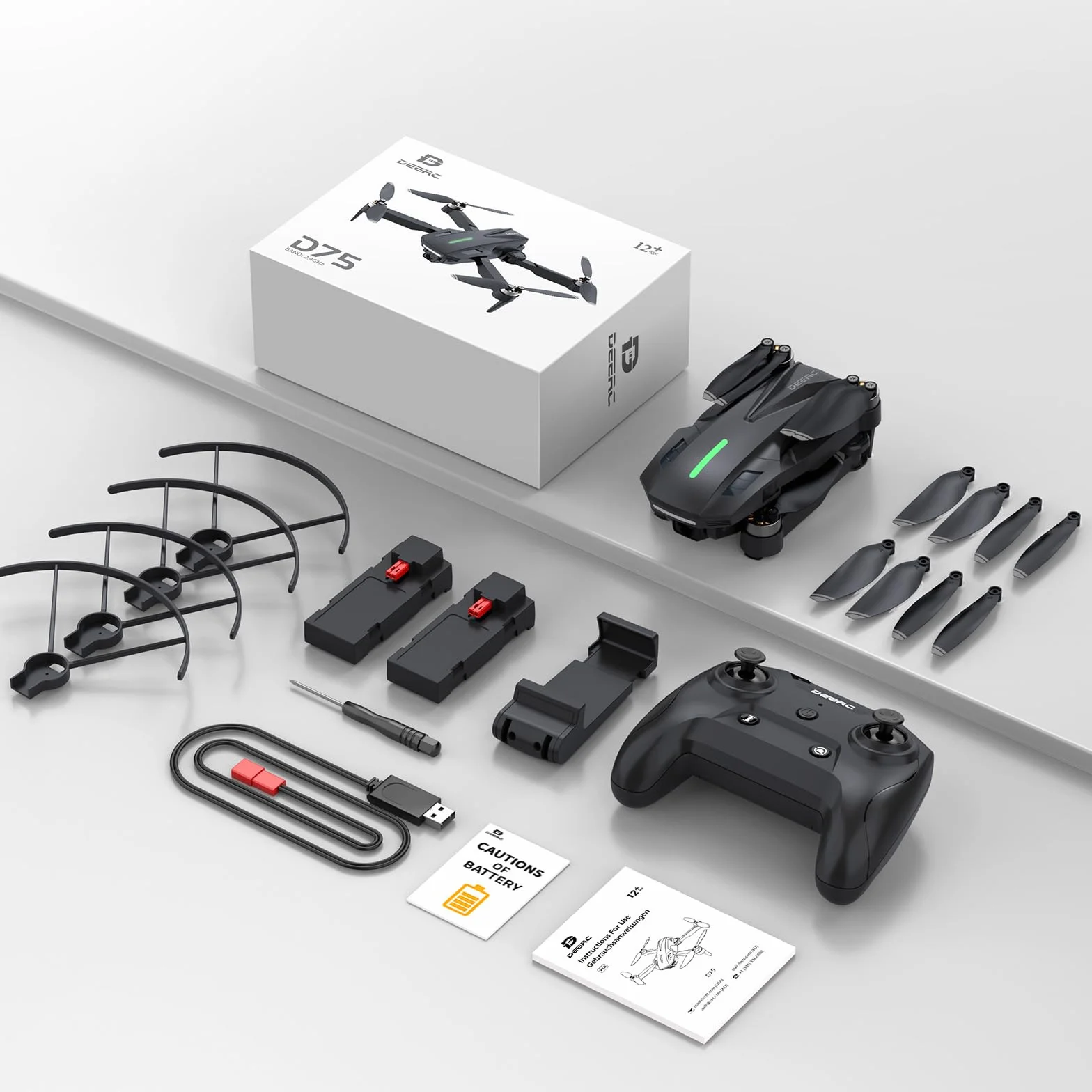 Drone DEERC D75 Caméra HD 4K Quadricoptère FPV Pliable 32 Min Vol Moteurs Brushless Commande Vocale Gestuelle Tap Fly 3 Vitesses Débutants