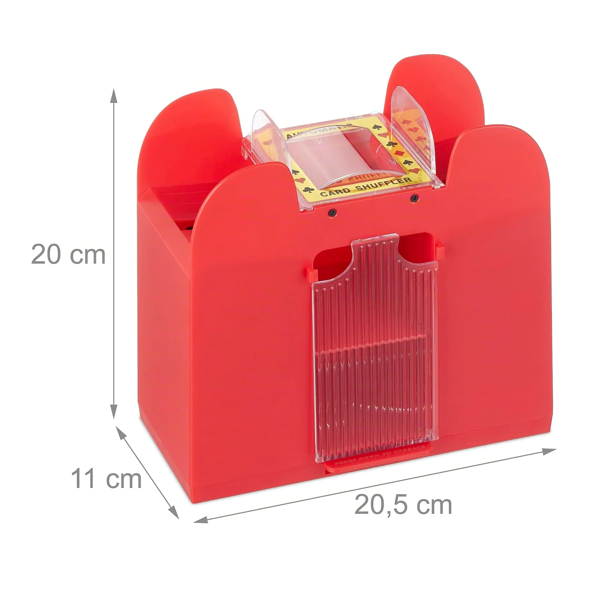 Relaxdays Mélangeur de Cartes, 6 Jeux, Automatique, Cartes jusqu'à 91 mm, Appareil à mélanger Carte, Plastique, Rouge