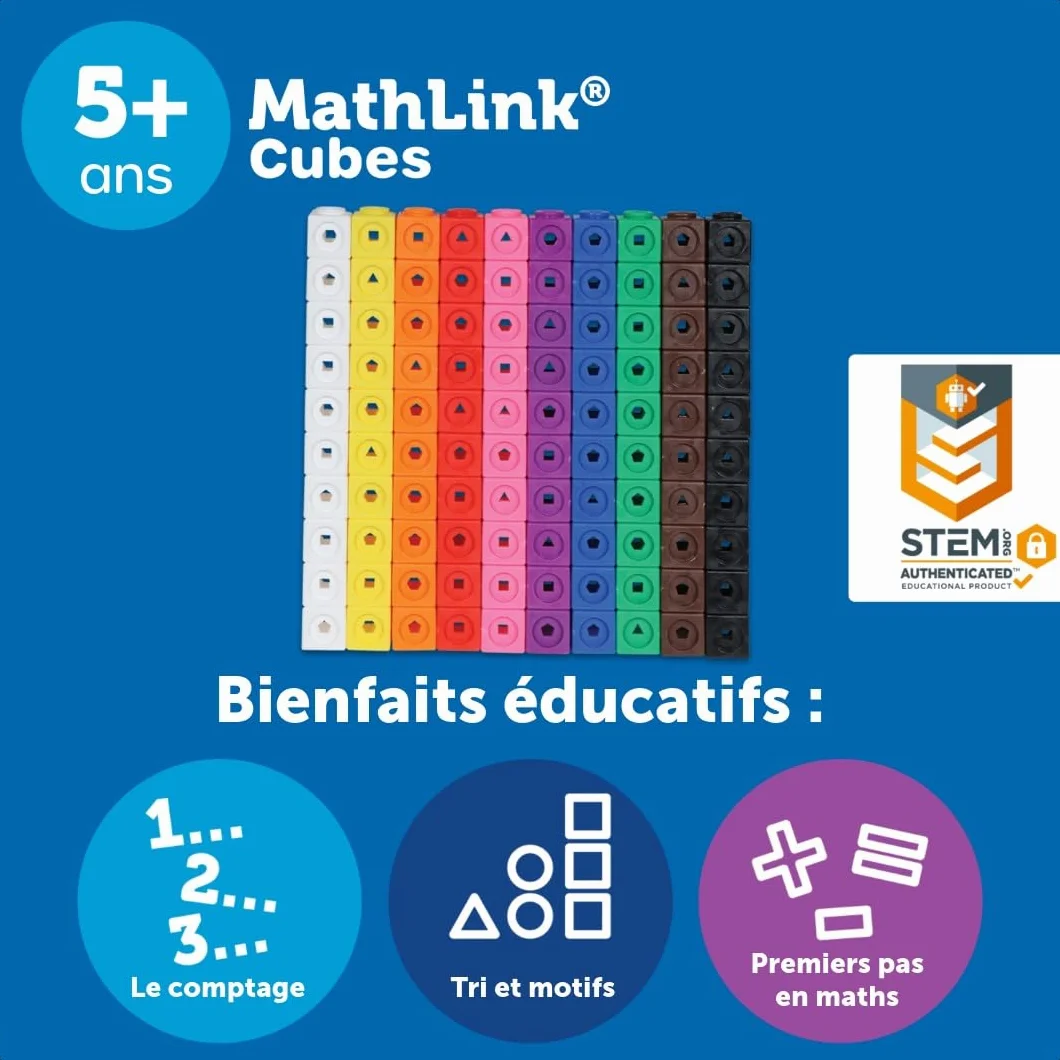 Learning Resources MATHLINK® CUBES-100, Cubes emboîtables pour activités mathématiques, Jeu éducatif STEM, comptage, dès 5 Ans