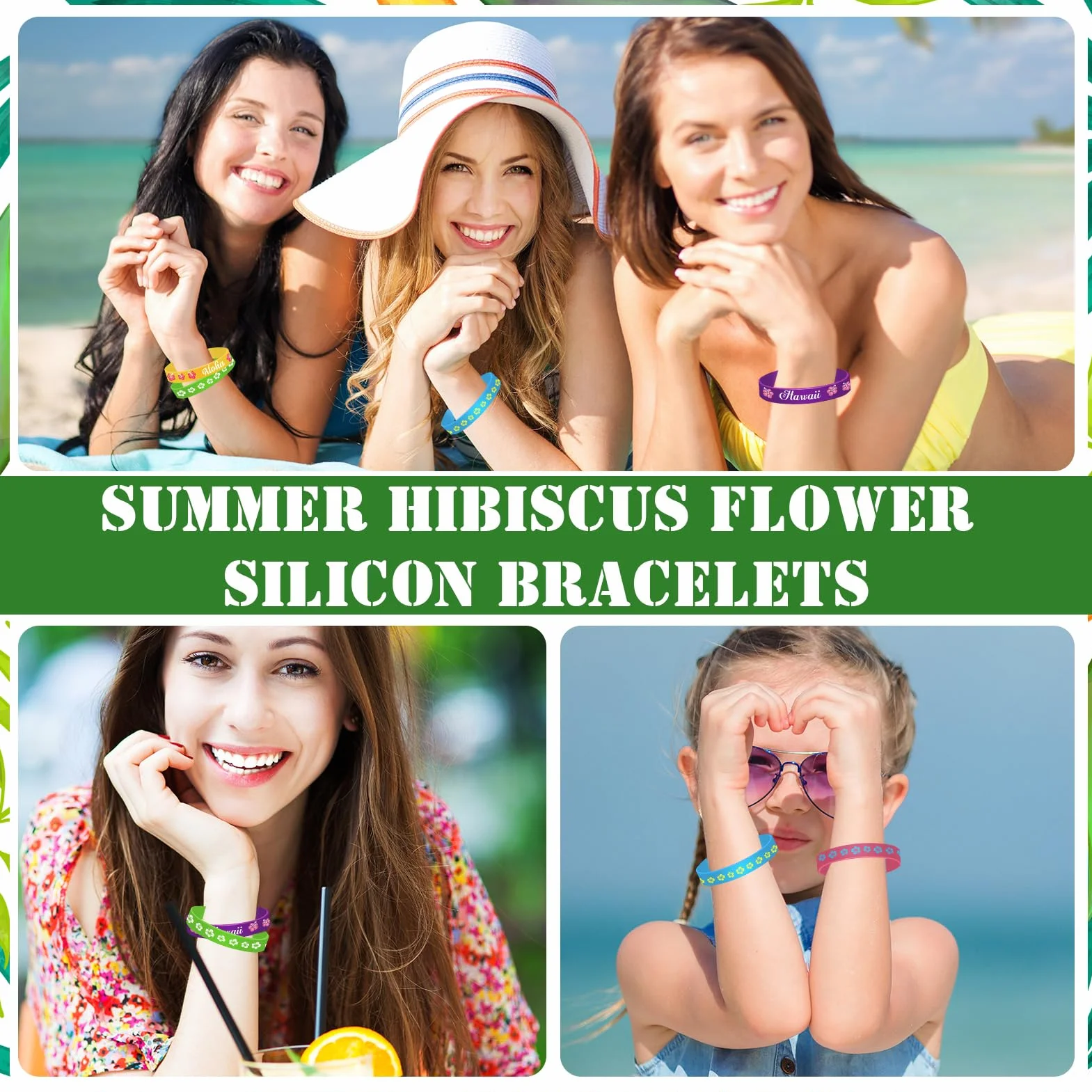 HOWAF 35pcs Bracelets Fleur Hibiscus Silicone Hawaienne Enfant Adultes Deco Plage Anniversaire Tropical Pool Party