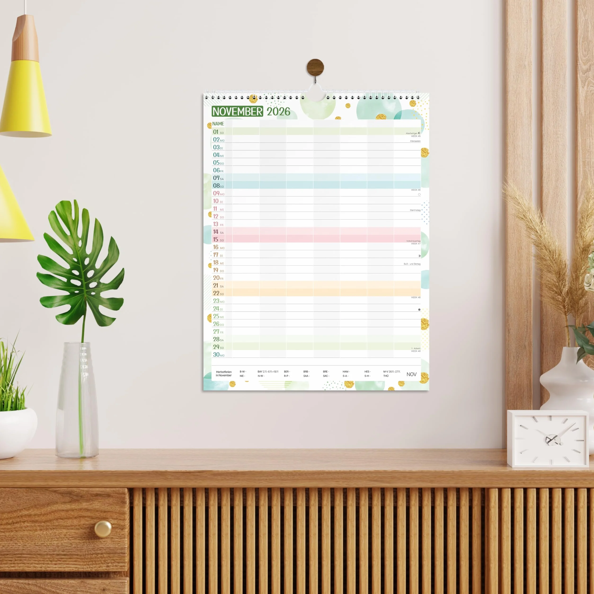 Planificateur familial 2026-2027 - Calendrier familial 7 colonnes juillet 2026 à décembre 2027 - 33 x 44 cm - Bulles colorées