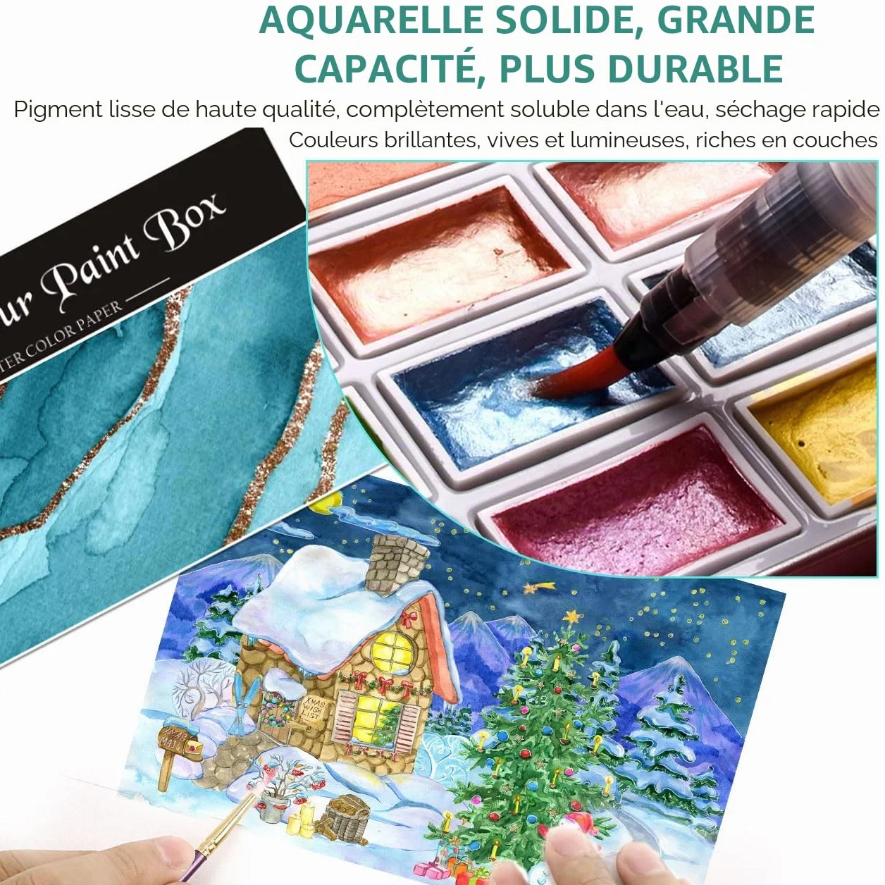 RATEL Ensemble de Peinture à l'Eau Aquarelle 48 Couleurs avec Pinceaux et Papier