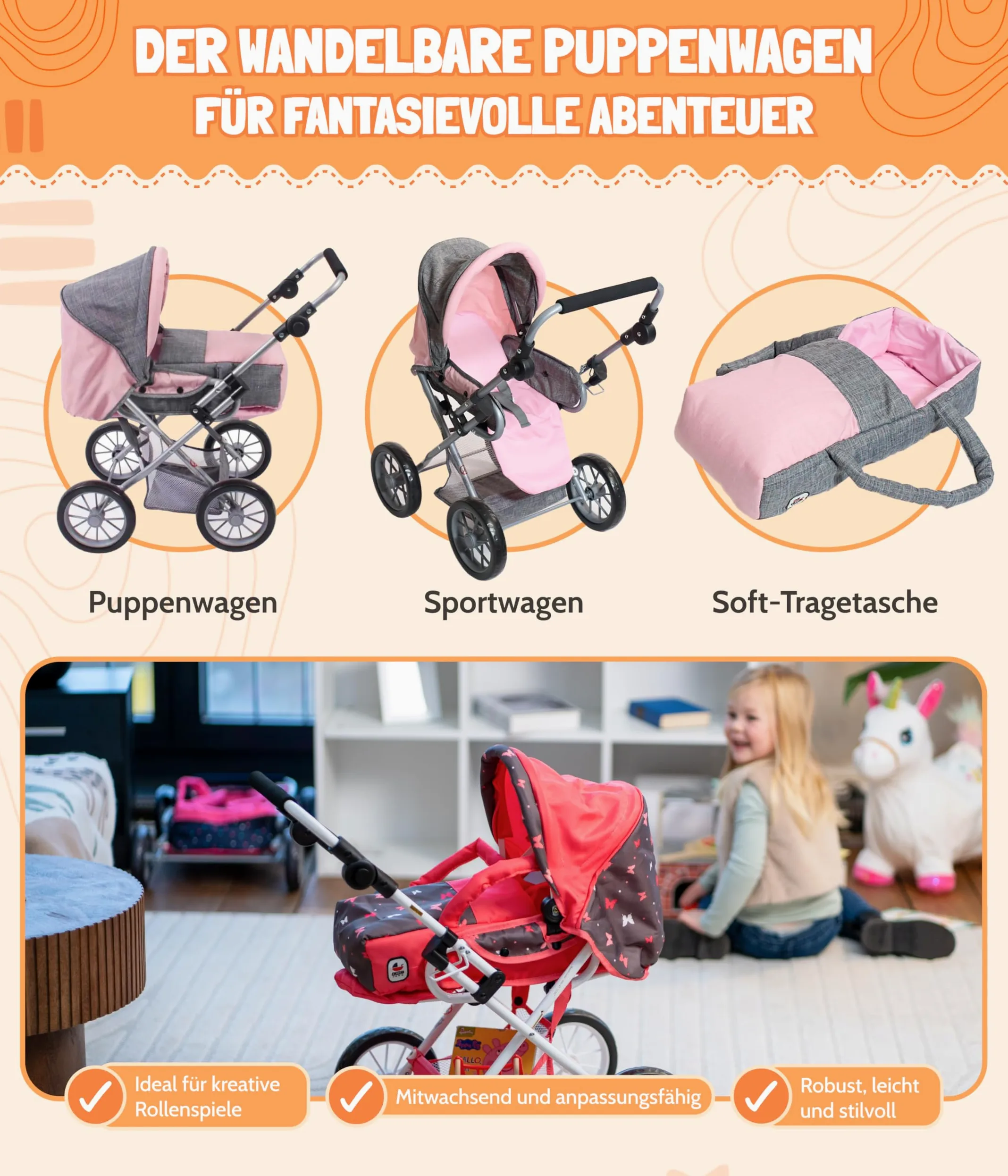 Bayer Chic 2000 Poussette Poupon 3en1 Leni | Évolutive & Ergonomique | Une poussette pour poupon 3en1 haut de gamme, saine et évolutive pour accompagner votre enfant durant des années.