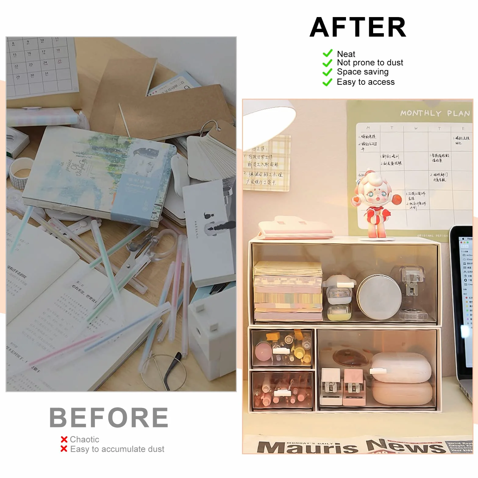 Organiseur de Bureau en Plastique avec Tiroirs, Empilable Grande Capacité, Boîte à Tiroirs pour Fournitures
