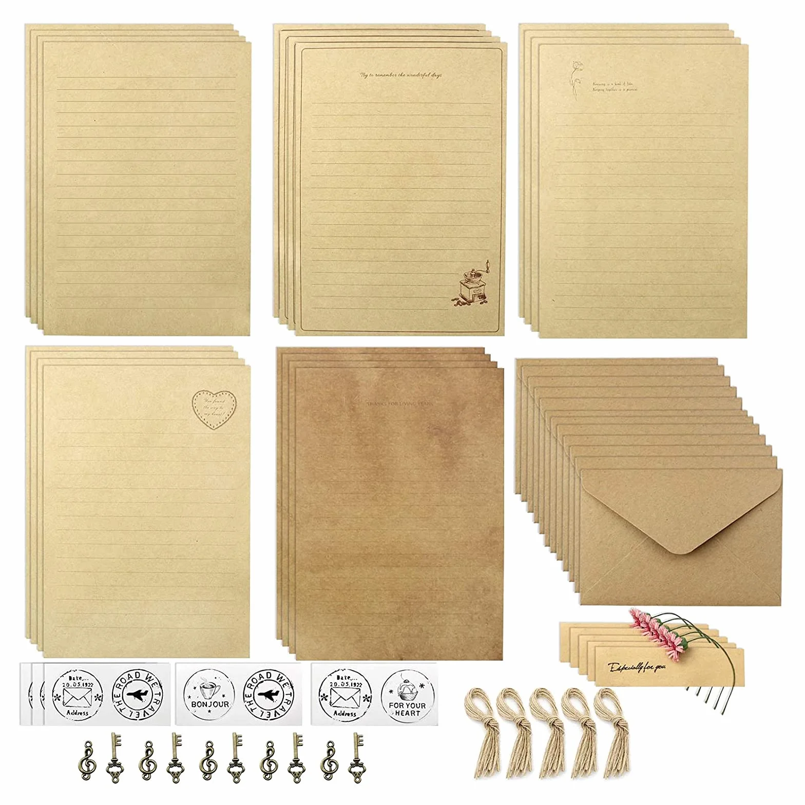 Vintage Papier à Lettre et Enveloppes 70 Pièces Ensemble de Papeterie