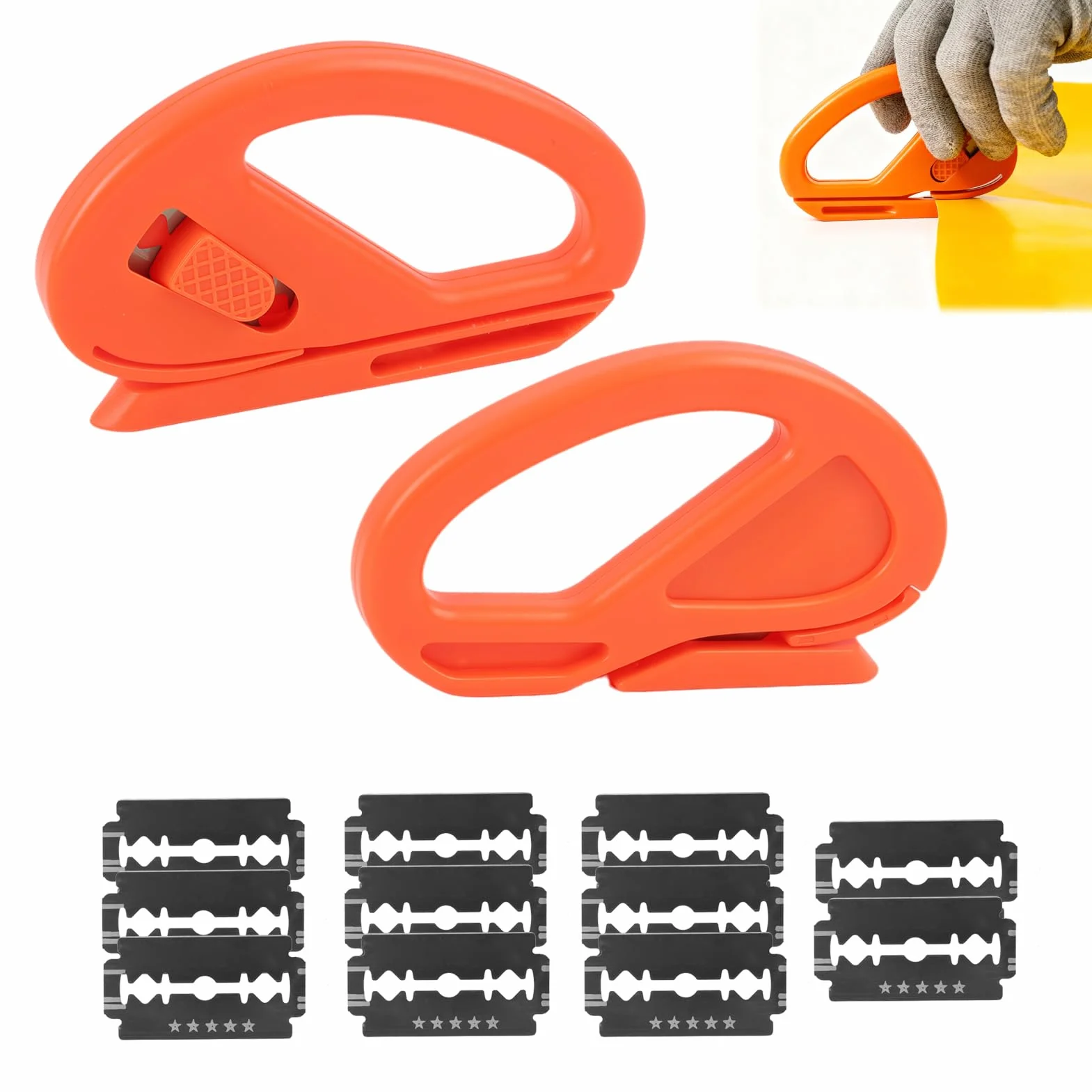 Coupe Papier Cadeau Lot de 2, Sliding Gift Wrapping Paper Cutter avec Lames, Safety Cutter Car, Lames Remplaçables