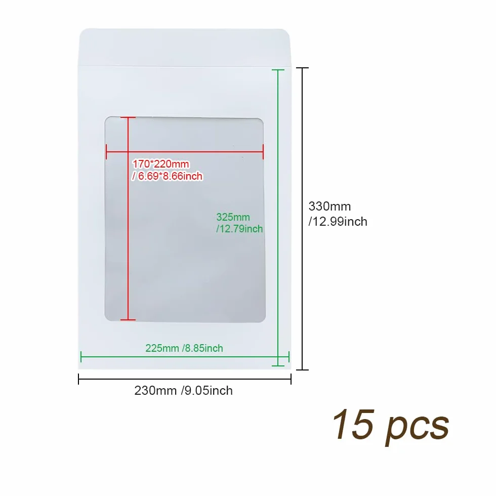 Enveloppes A4 Blanc avec Fenêtre Lot de 15 22.5x32.5 cm