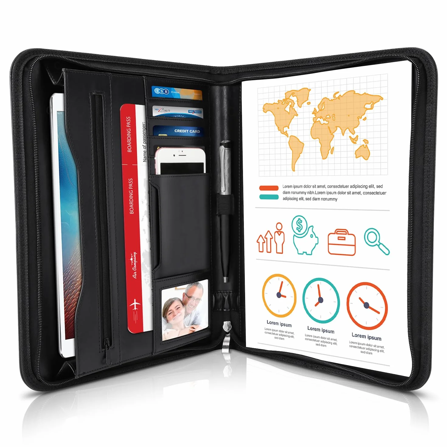 LOETAD Porte Documents A4 Homme Cuir Organiseur Bureau Support Presse-Papiers Poche Téléphone