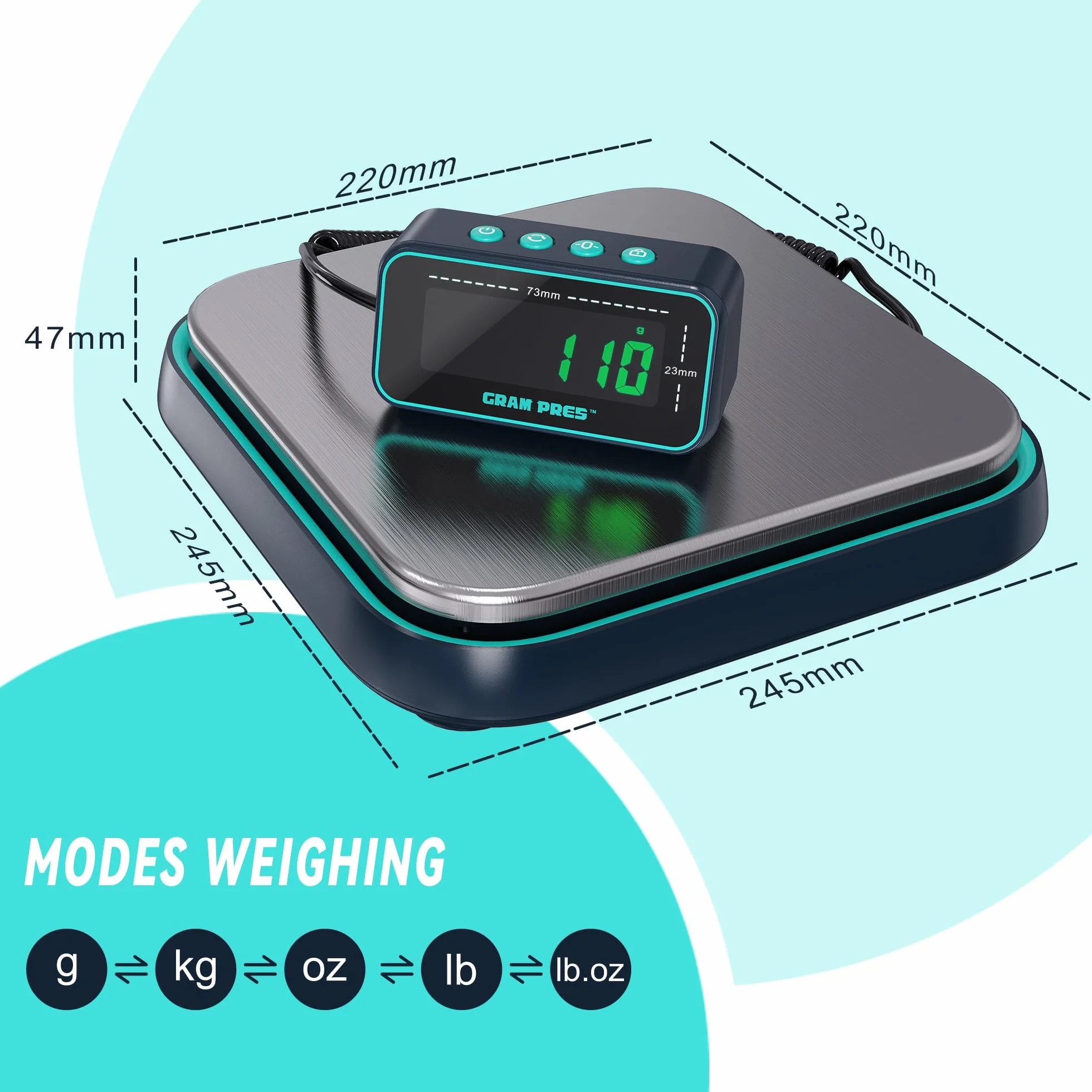GRAM PRES Balance d'expédition numérique 86 lbs/0,1 oz - Balance postale de haute précision avec hold/tara/affichage LCD séparé, acier inoxydable