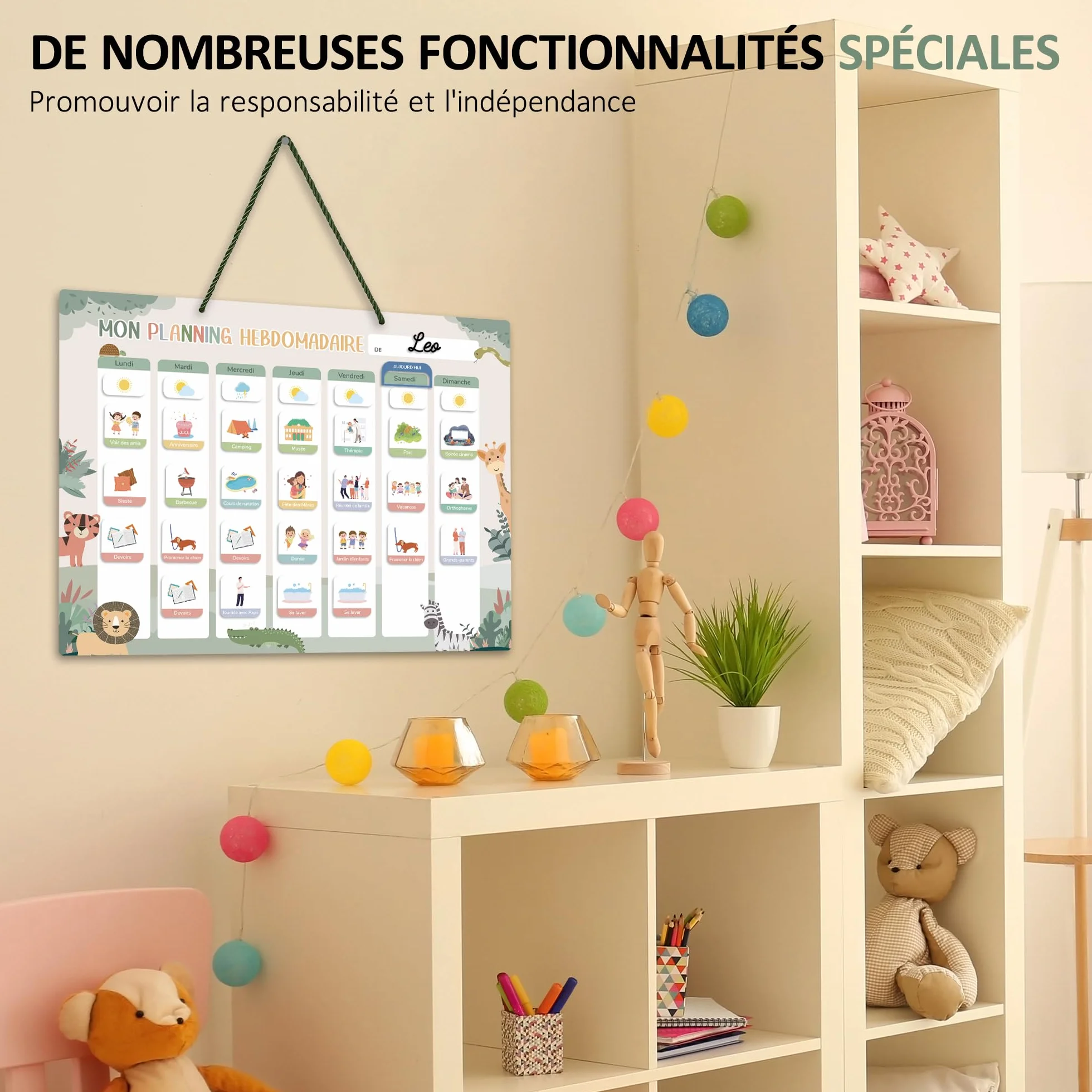 Planning de Semainier Enfant Montessori 42x32 cm avec 177 Aimants - Tableau de Récompense Effaçable et Réutilisable