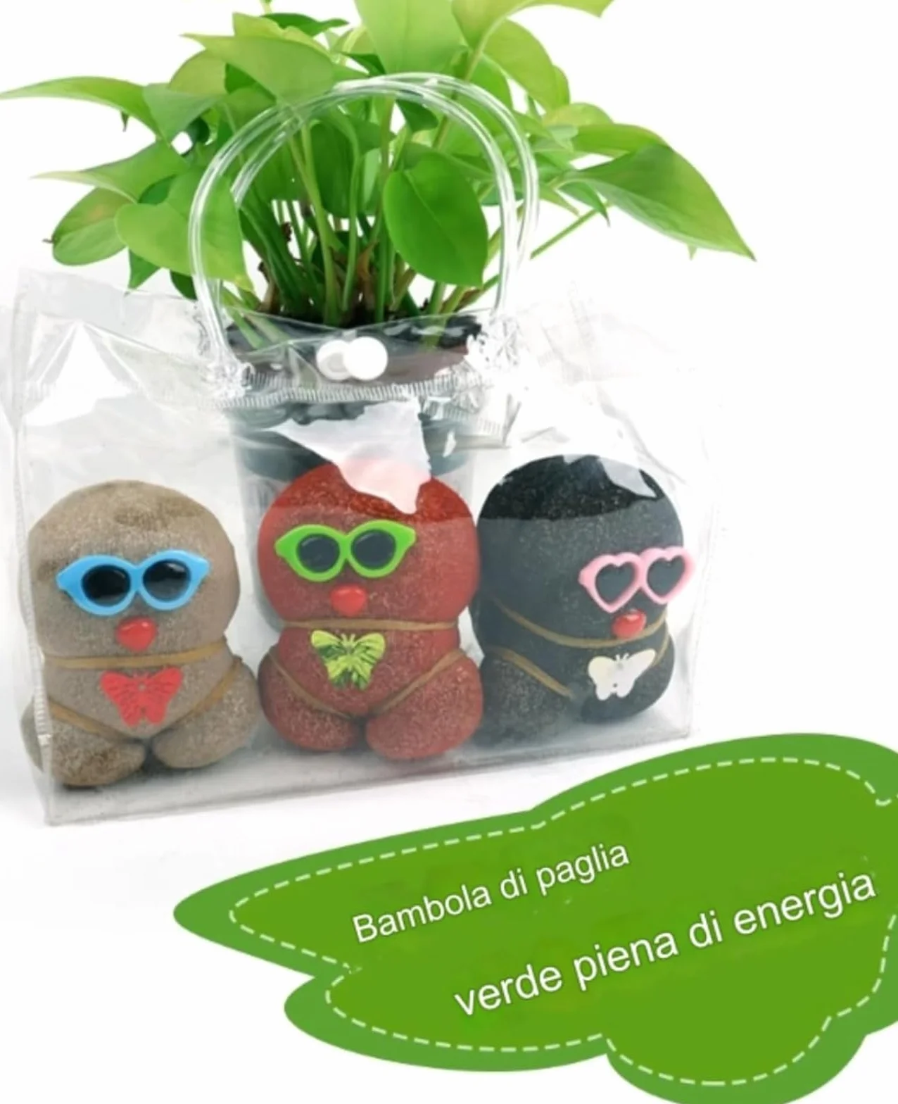 Mini Bonsaï Répulsif pour Moustiques Plante Poupée Tête d'Herbe avec Plateau 3 Pièces