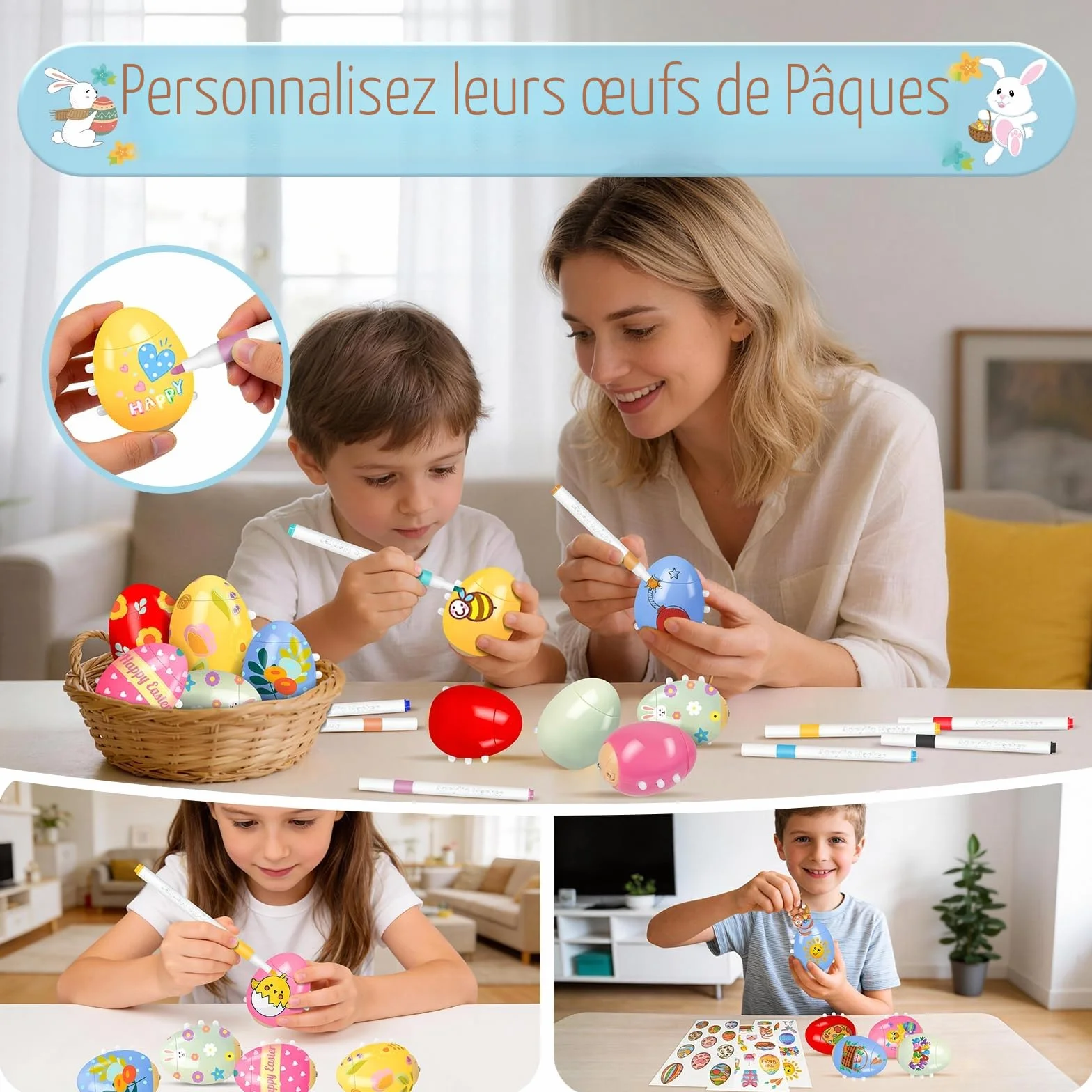 Toupies à Œufs de Pâques Jouets avec Lumières et Musique, 5 Oeufs Spinning, Cadeau Pâques Enfant 3-10 Ans
