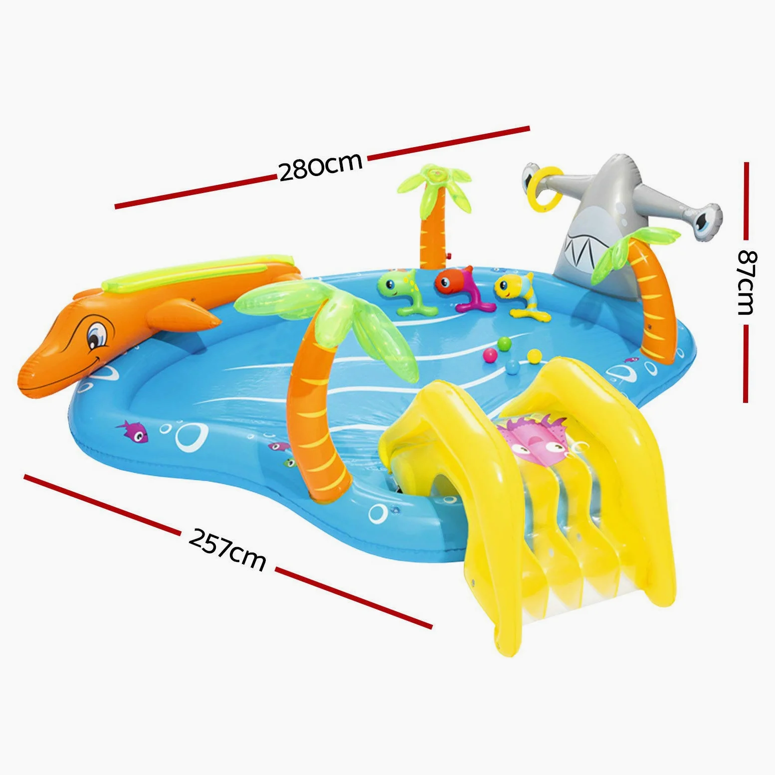 Bestway 53067 Aire de jeux pataugeoire Vie de la Mer 280 x 257 x 87 cm avec arroseur Extra Large Multicolore